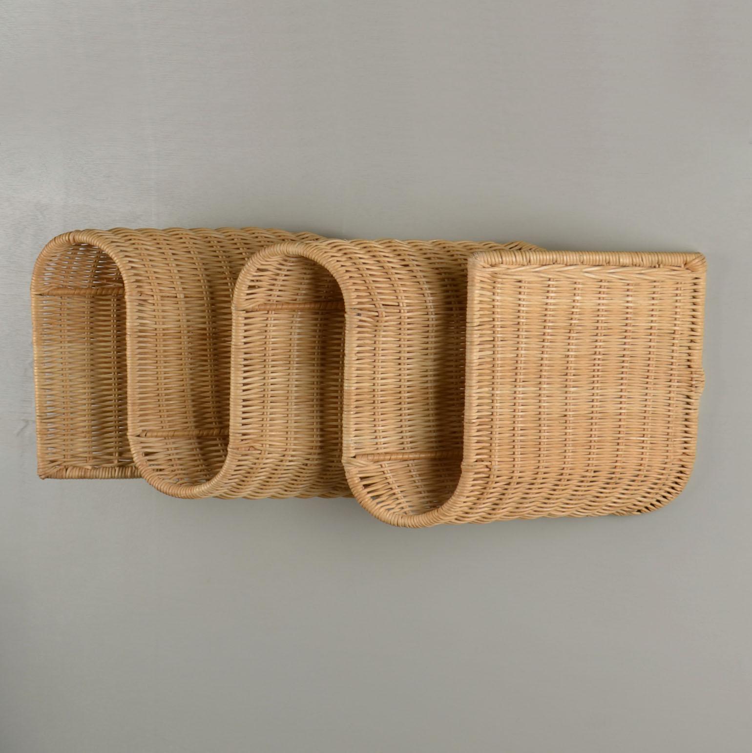 Late 20th Century Wall Mounted Rattan Magazine Racks, Italy, 1970's For Sale