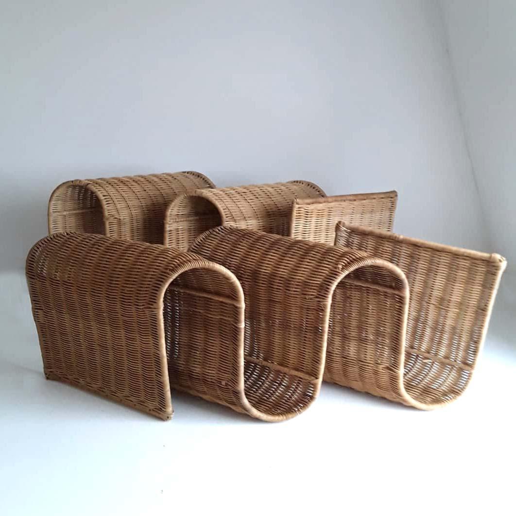 Cane Wall Mounted Rattan Magazine Racks, Italy, circa 1970