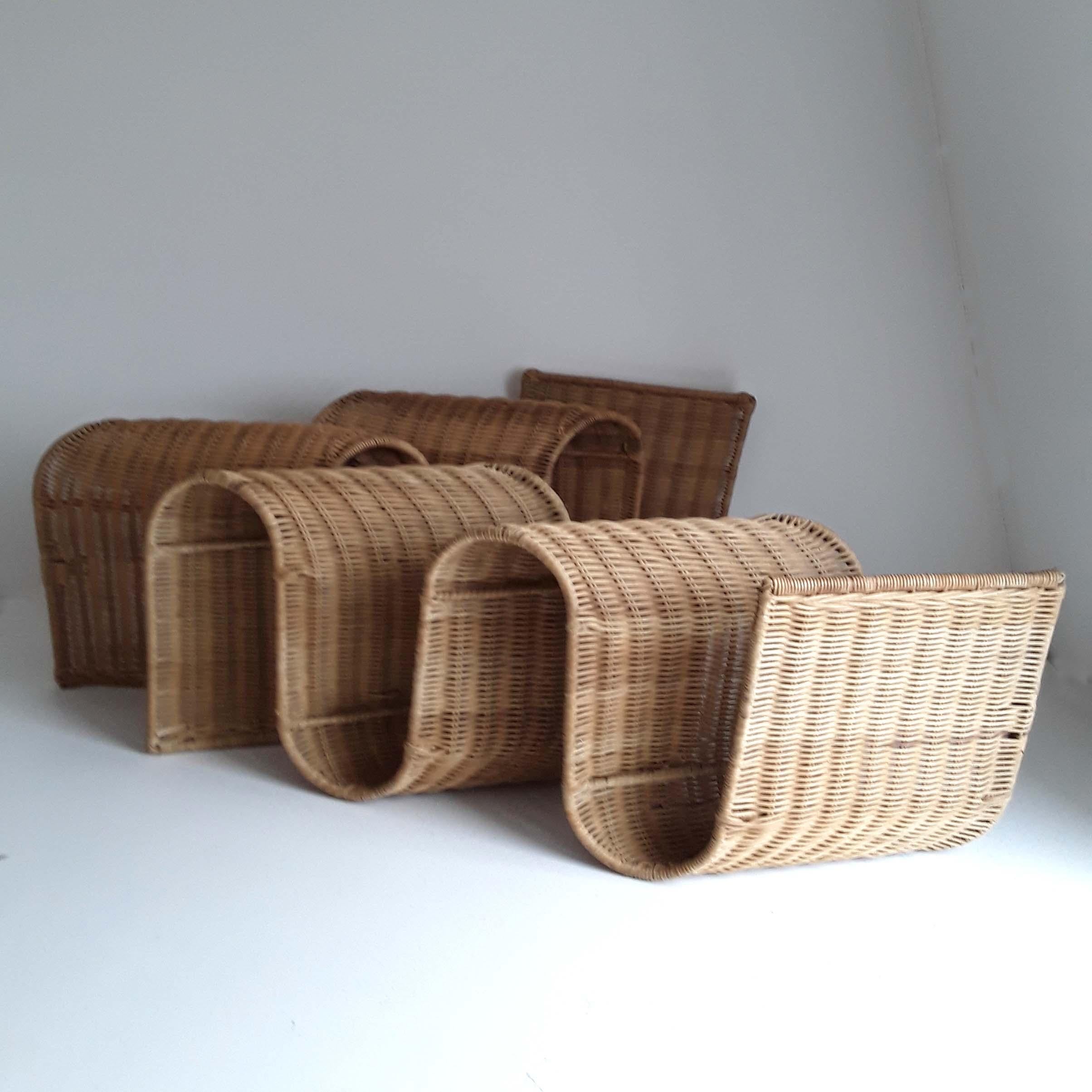 Italian Wall Mounted Rattan Magazine Racks, Italy, circa 1970