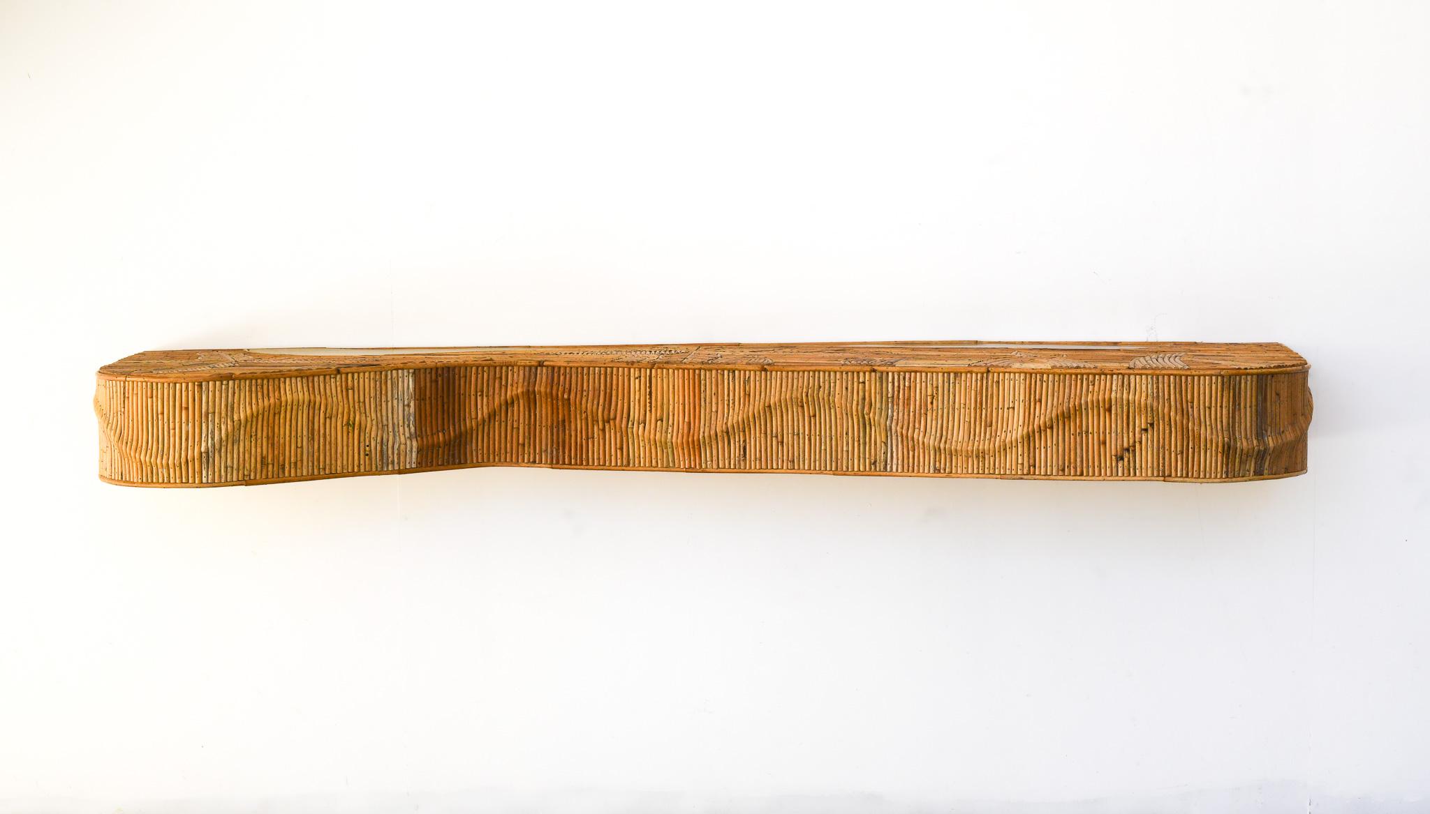 Hand-Crafted Wall Mounted Rattan Pencil Reed Console Table For Sale