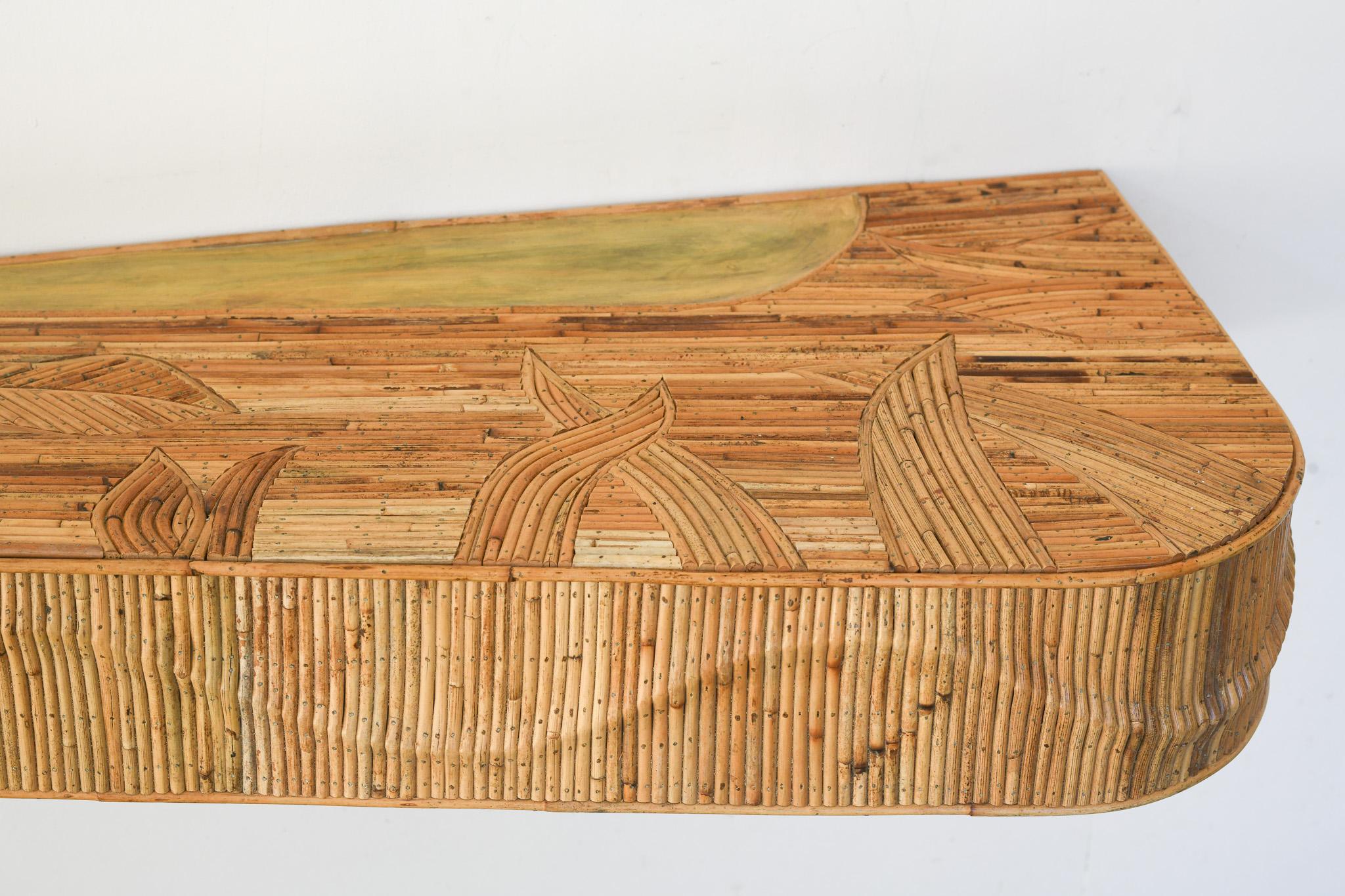 Contemporary Wall Mounted Rattan Pencil Reed Console Table For Sale