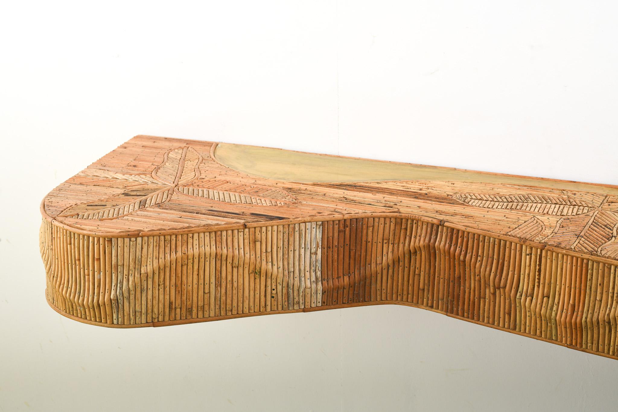 Wall Mounted Rattan Pencil Reed Console Table For Sale 2