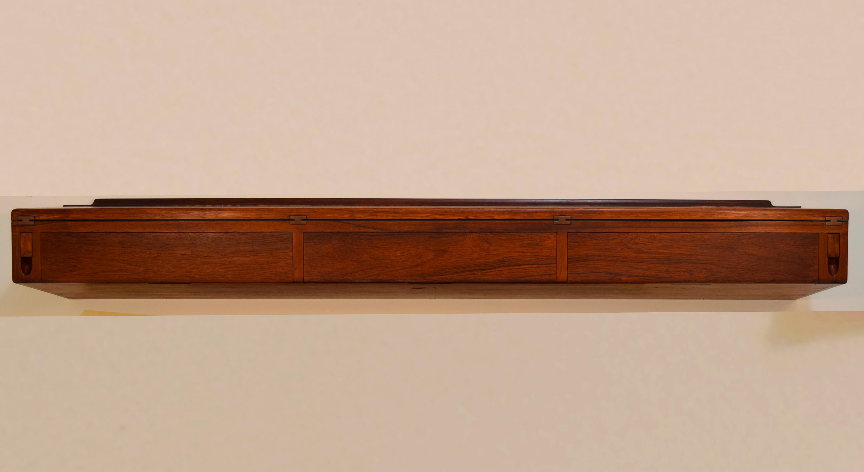 Mid-Century Modern Wall-Mounted Rosewood Flip-Top Desk and Console by Arne Hovmand Olsen, Denmark