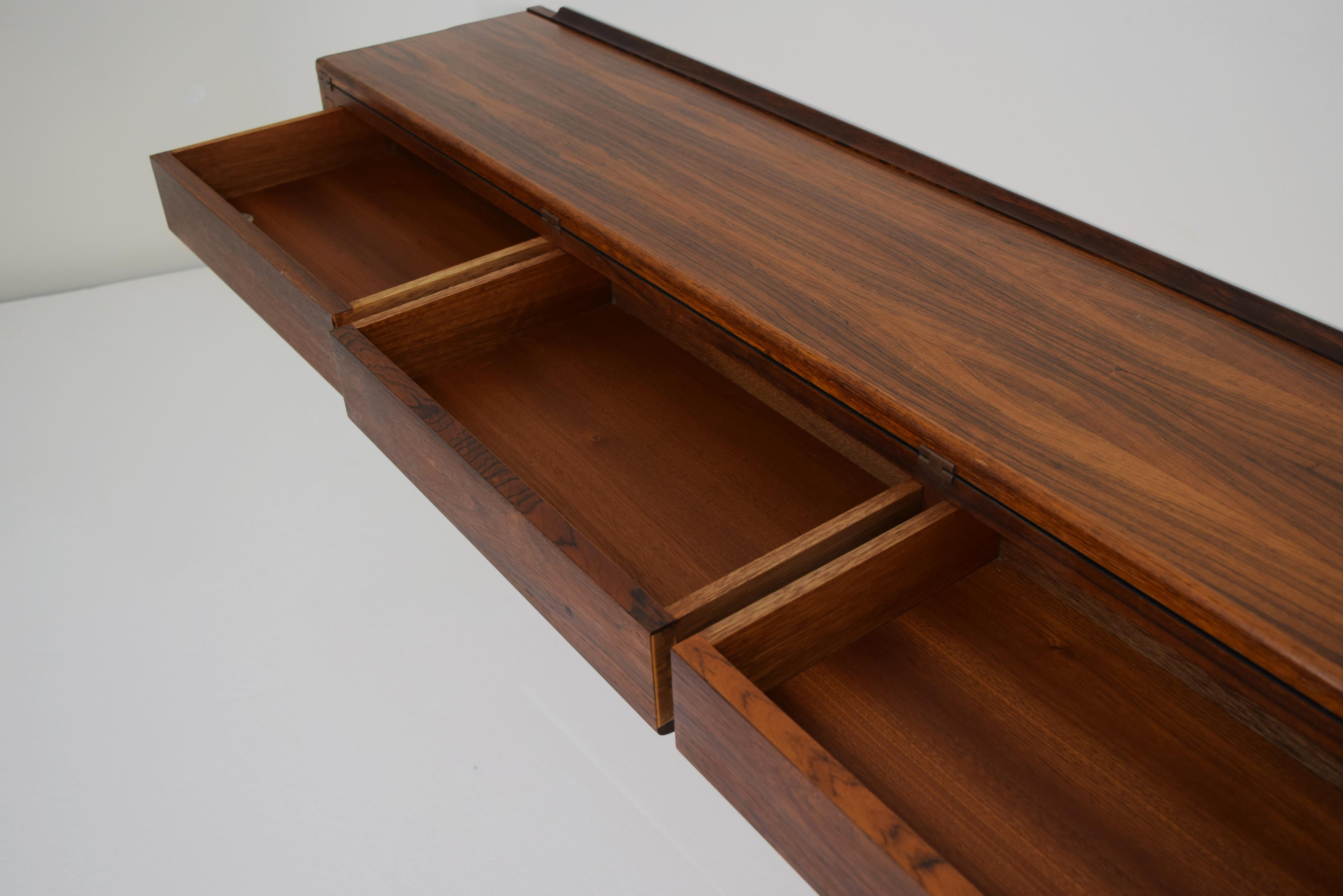 Wall-Mounted Rosewood Flip-Top Desk and Console by Arne Hovmand Olsen, Denmark In Excellent Condition In South Charleston, WV