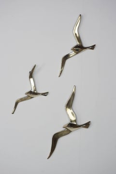 Wall Mounted Set of Three Brass Birds from the 1950s