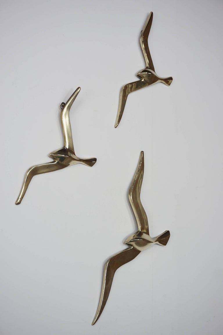 Wall Mounted Set of Three Brass Birds from the 1950s For Sale 1