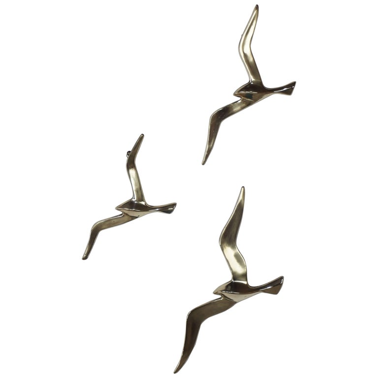 Wall Mounted Set of Three Brass Birds from the 1950s For Sale