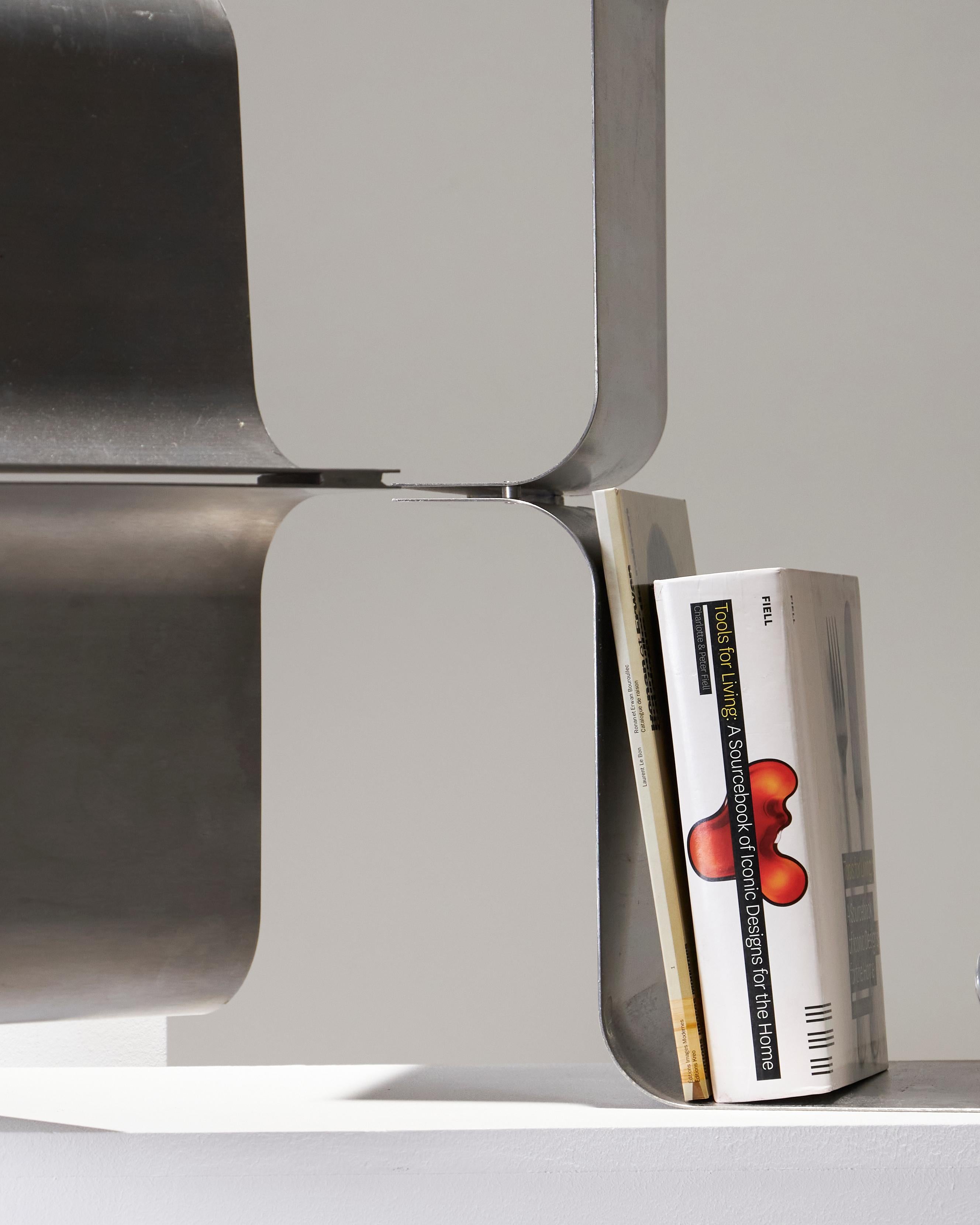 Wall-mounted shelf in brushed steel by Xavier Feal, 1970s 4