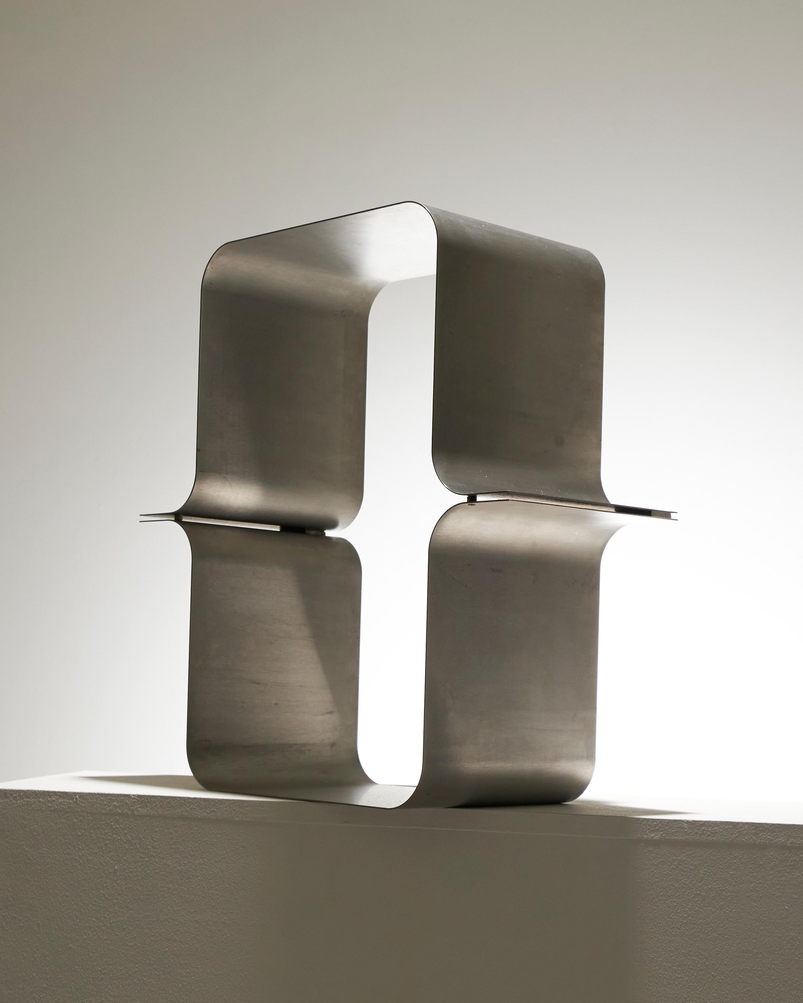 Wall-mounted shelf in brushed steel by Xavier Feal, 1970s 1