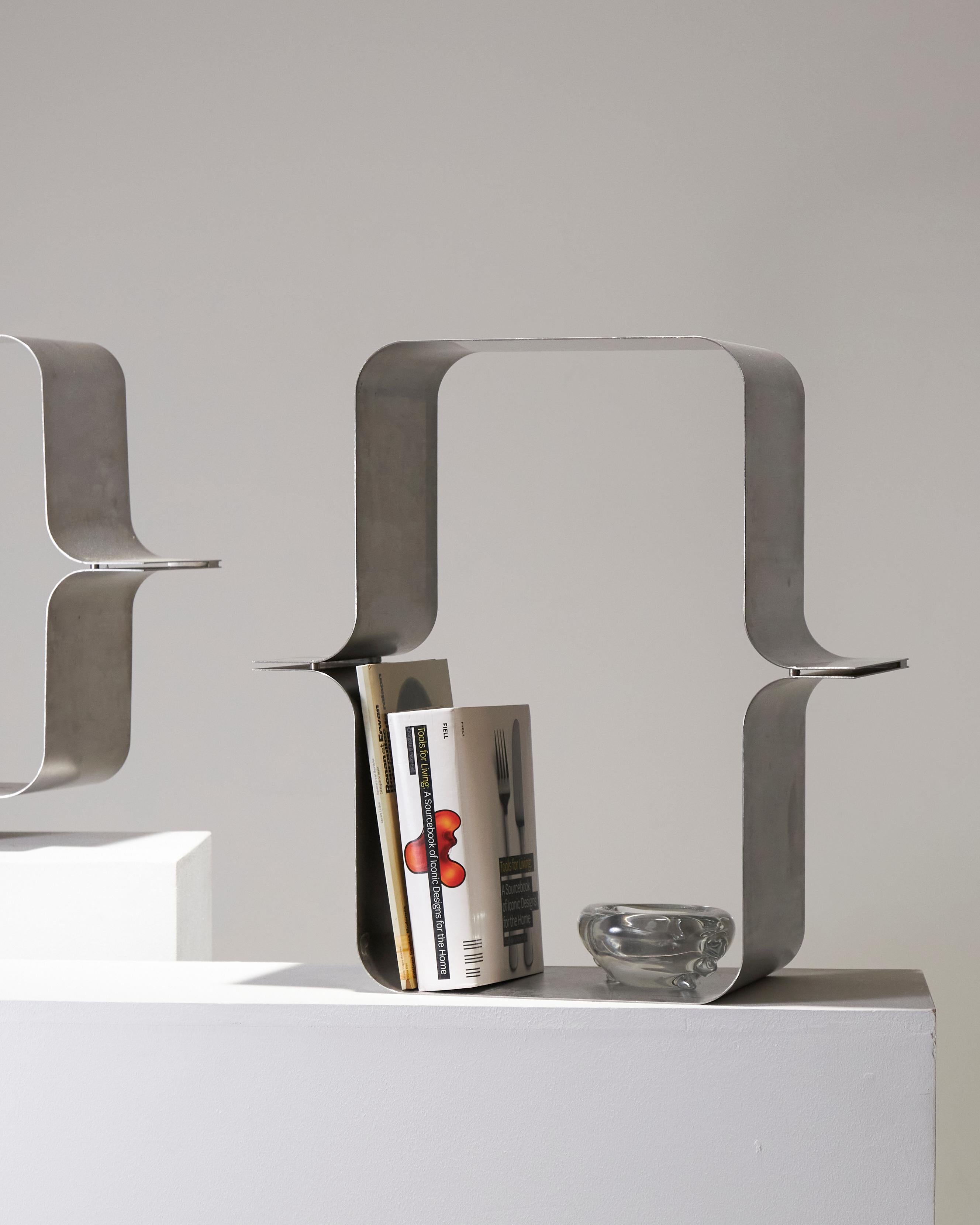 Wall-mounted shelf in brushed steel by Xavier Feal, 1970s 2