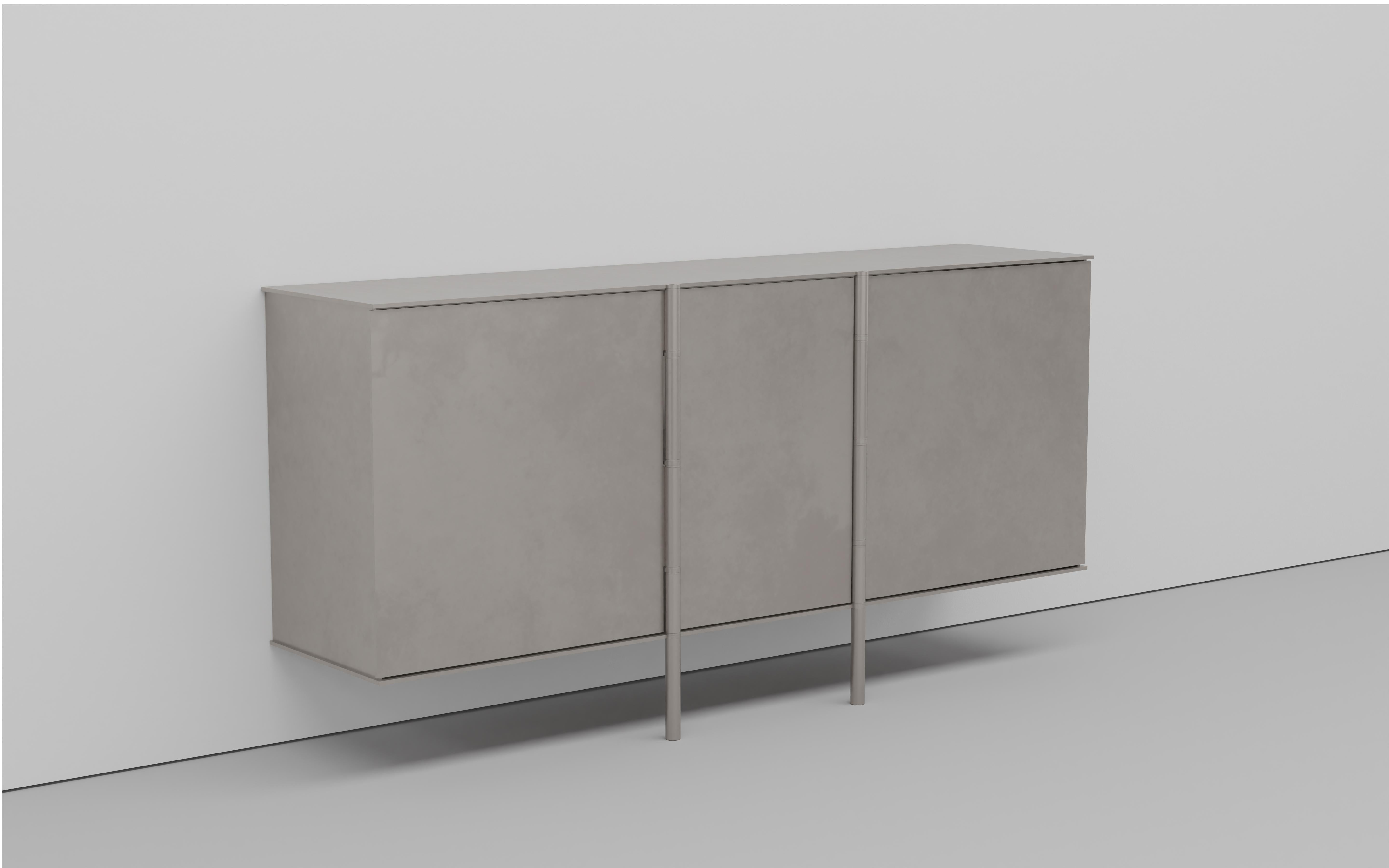 Minimalist Wall Mounted Side Board Cabinet in Waxed Aluminum Plate by Jonathan Nesci For Sale