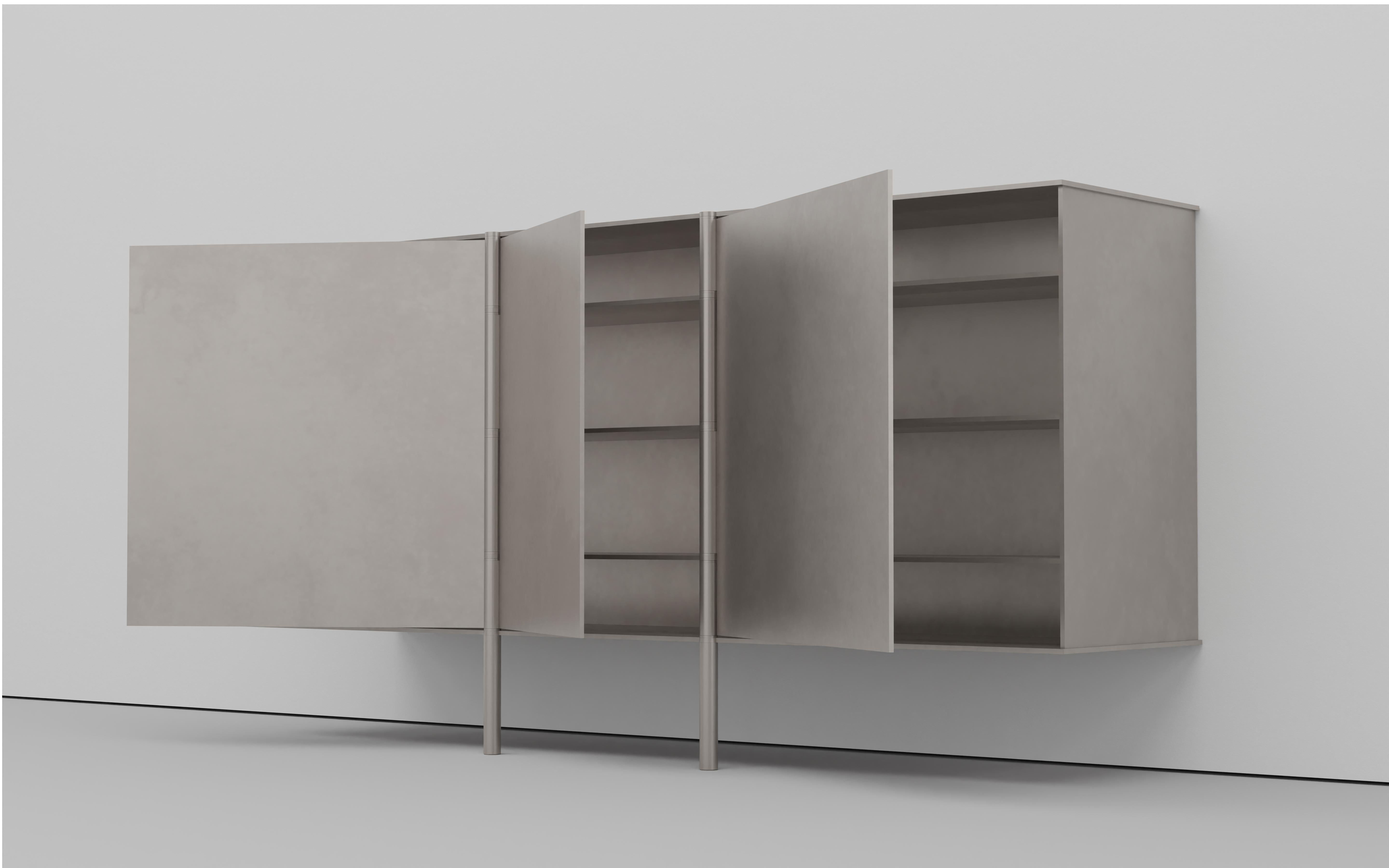 American Wall Mounted Side Board Cabinet in Waxed Aluminum Plate by Jonathan Nesci For Sale