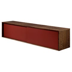 Wall Mounted Sideboard in Wengé with Red Sliding Doors 