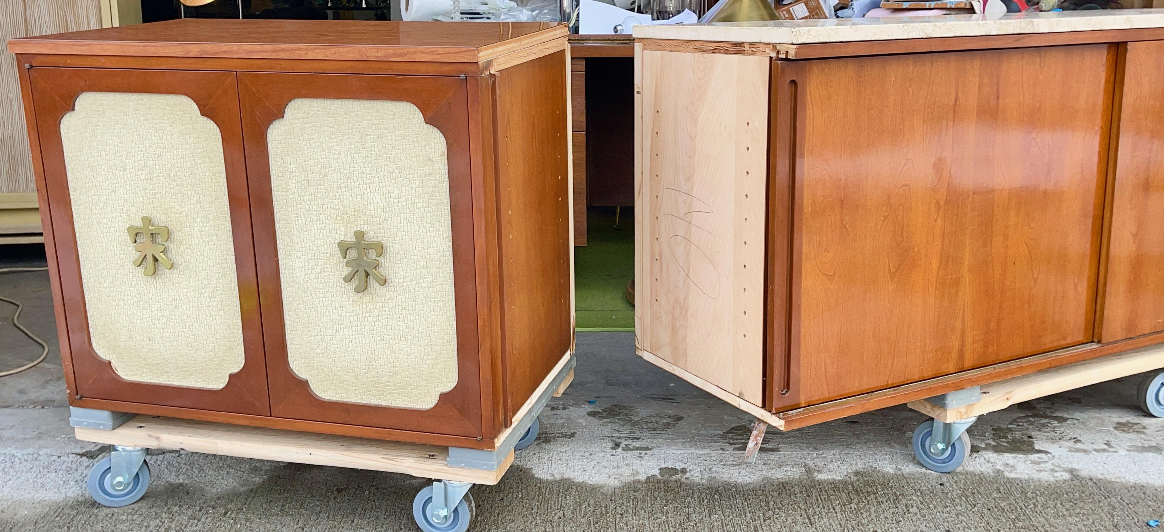 Wall-Mounted Sideboard Ten Foot Walnut & Travertine For Sale 9