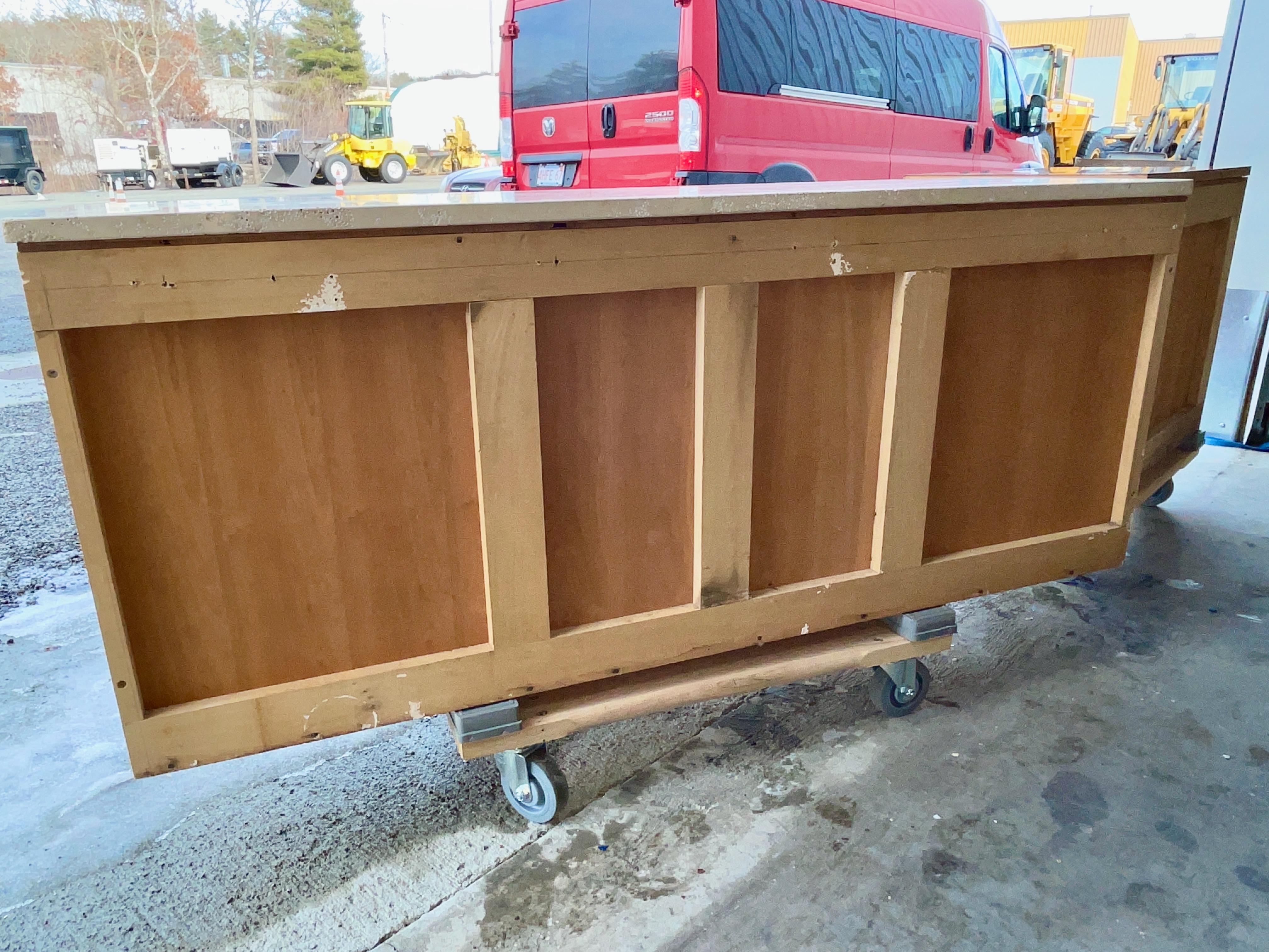 Wall-Mounted Sideboard Ten Foot Walnut & Travertine For Sale 11
