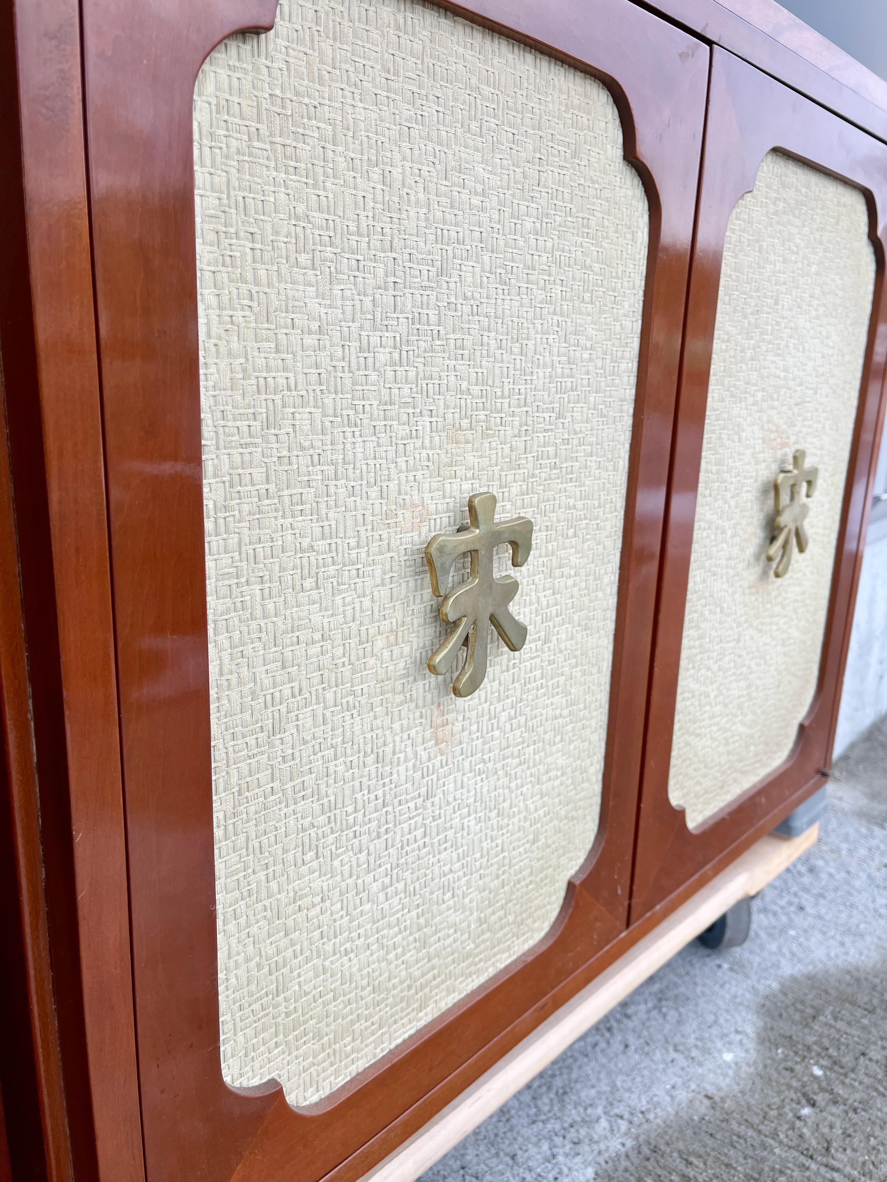 Wall-Mounted Sideboard Ten Foot Walnut & Travertine For Sale 12