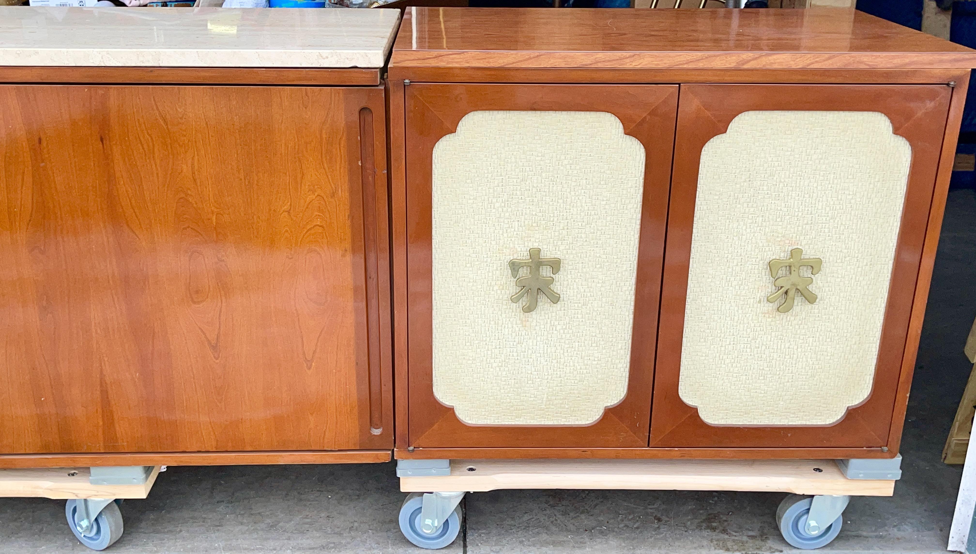 Wall-Mounted Sideboard Ten Foot Walnut & Travertine For Sale 1