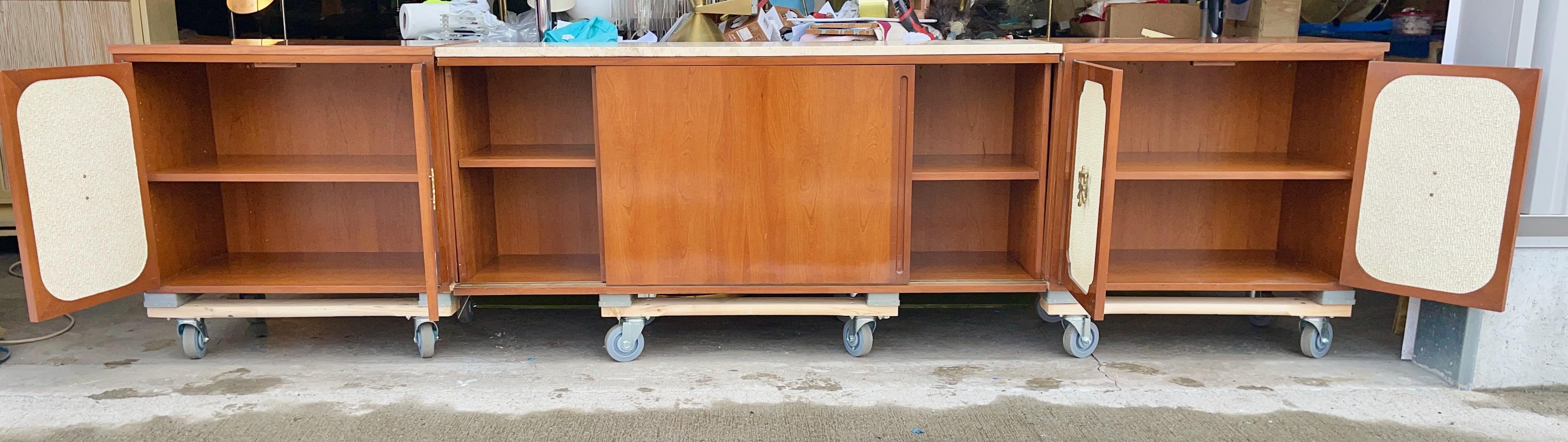Wall-Mounted Sideboard Ten Foot Walnut & Travertine For Sale 2