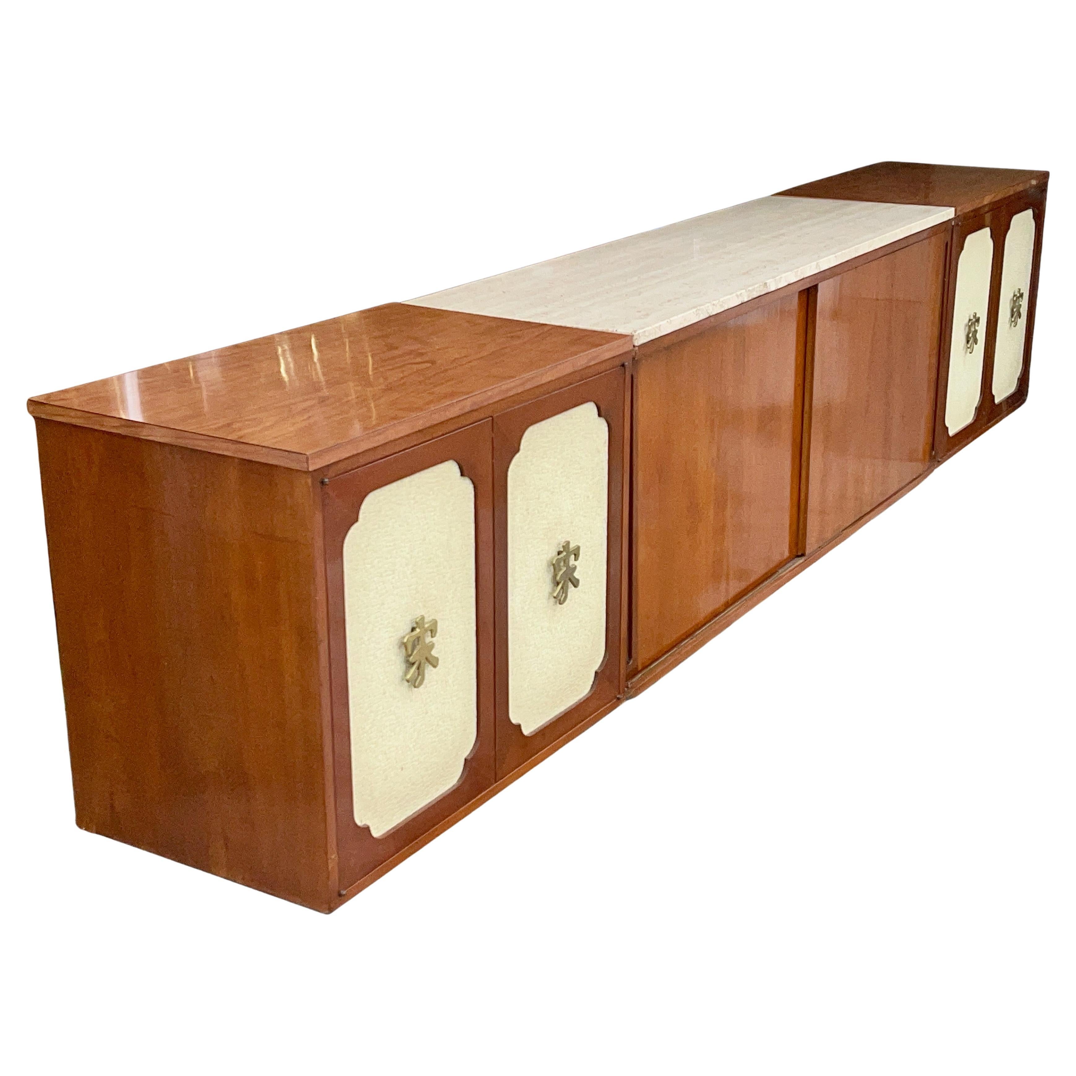Wall-Mounted Sideboard Ten Foot Walnut & Travertine