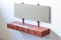 Wall mounted solid teak vanity dresser by Uno & Östen Kristiansson, Sweden 1950s