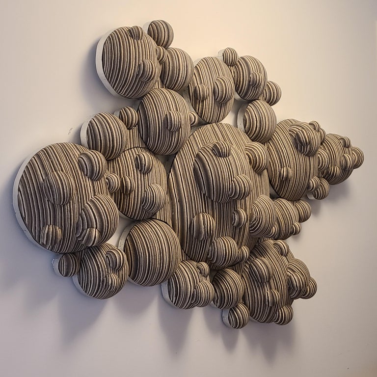 Contemporary Wall Mounted Stoneware and Gilt Wood Spore Sculpture by Lewis Trimble For Sale