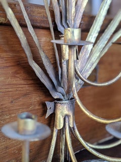 Wall-Mounted Sunburst Candelabra, Gilded Iron, 19th Century