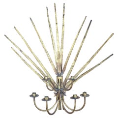 Wall-Mounted Sunburst Candelabra, Gilded Iron, 19th Century