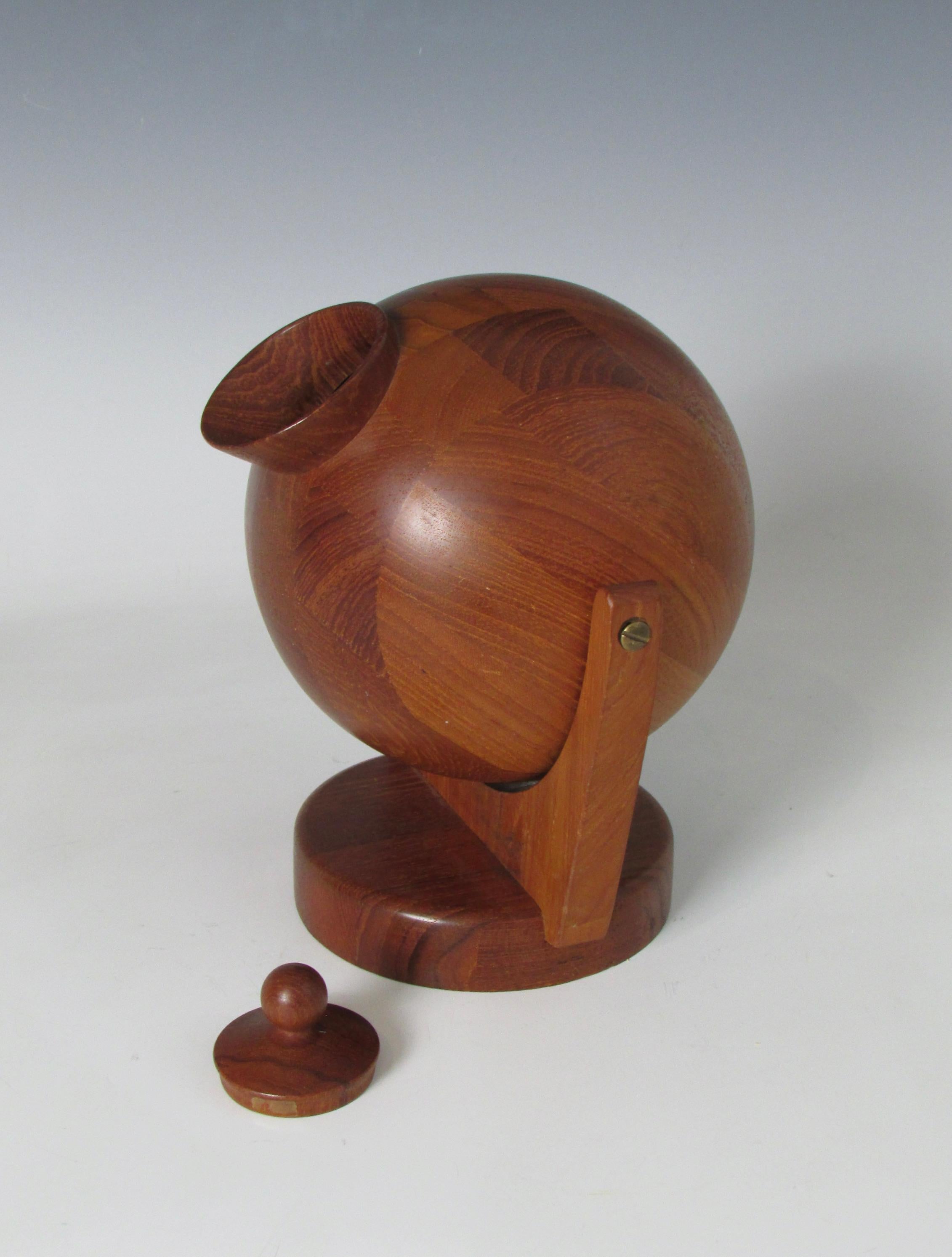 Wall Mounted Swiveling Teak Salt Ball with Lid by ESA Denmark For Sale 4