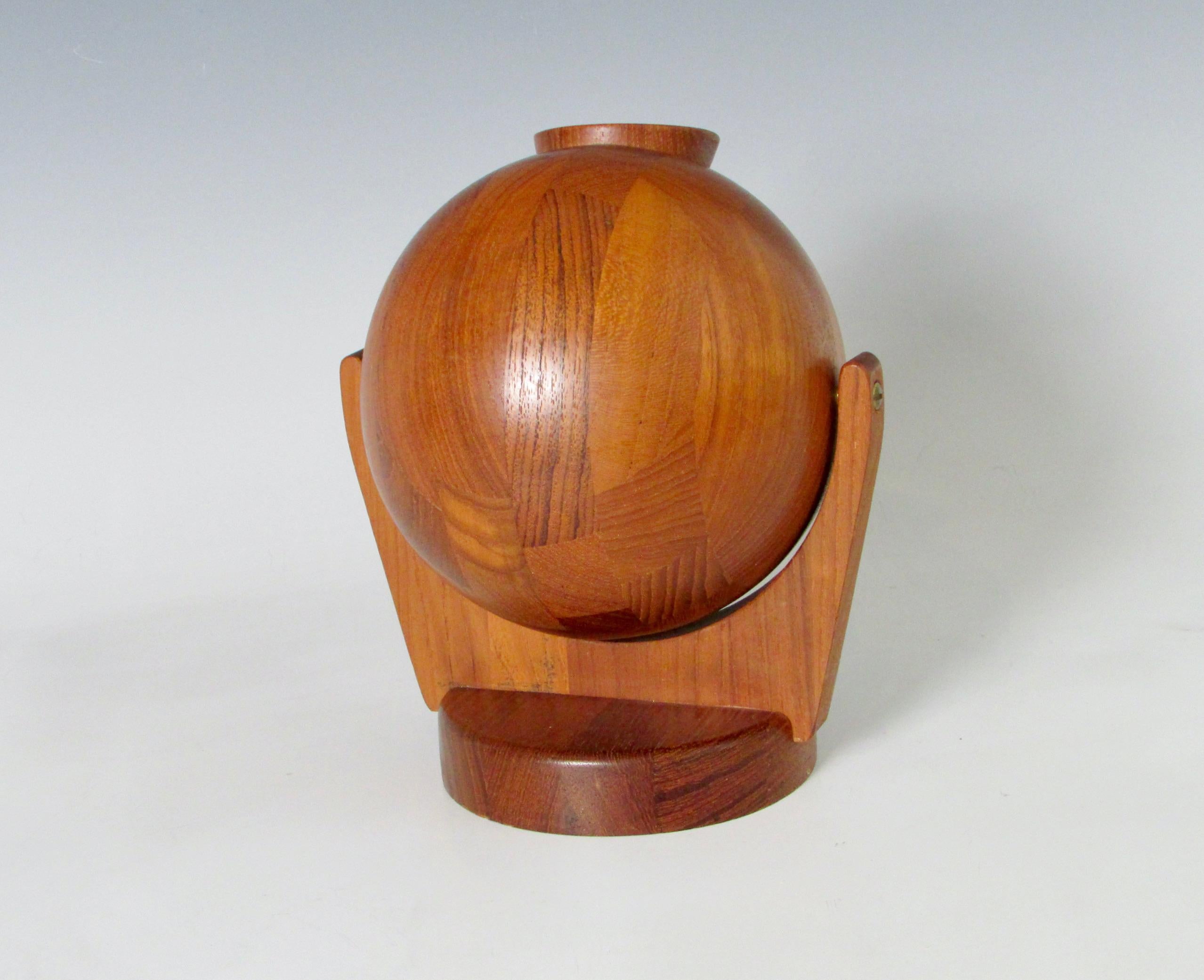 Hand-Crafted Wall Mounted Swiveling Teak Salt Ball with Lid by ESA Denmark For Sale