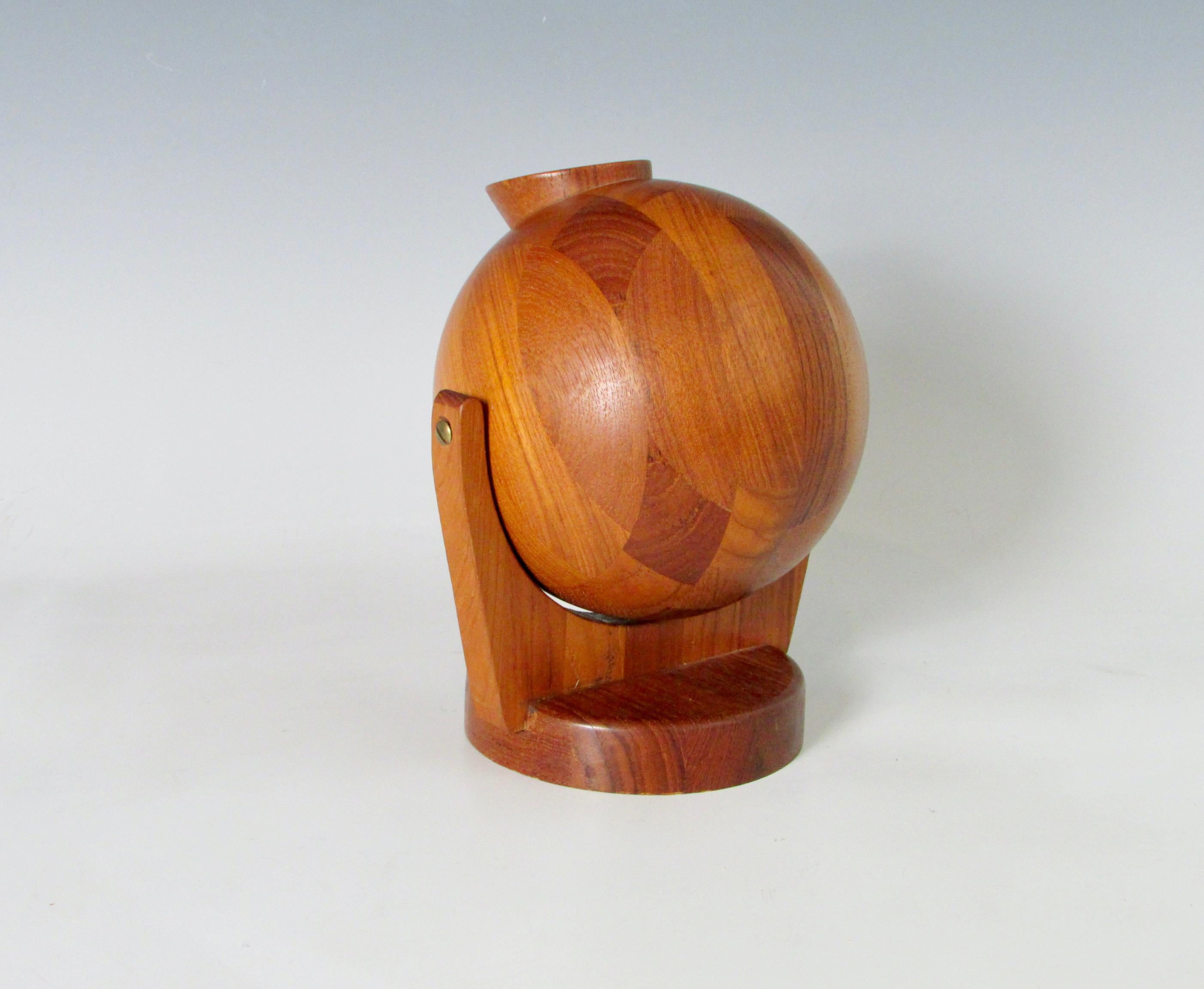 Wall Mounted Swiveling Teak Salt Ball with Lid by ESA Denmark In Good Condition For Sale In Ferndale, MI