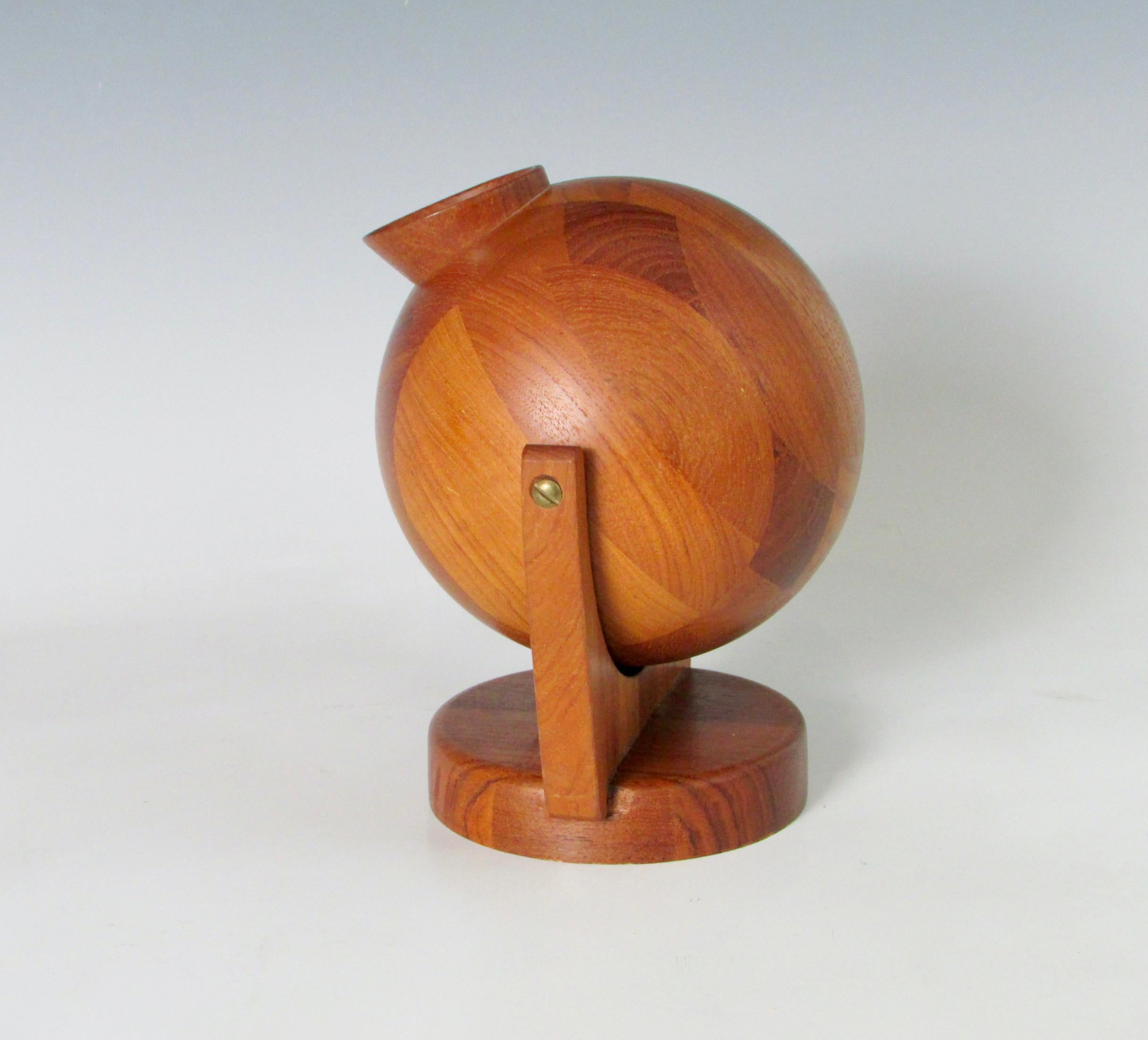 20th Century Wall Mounted Swiveling Teak Salt Ball with Lid by ESA Denmark For Sale