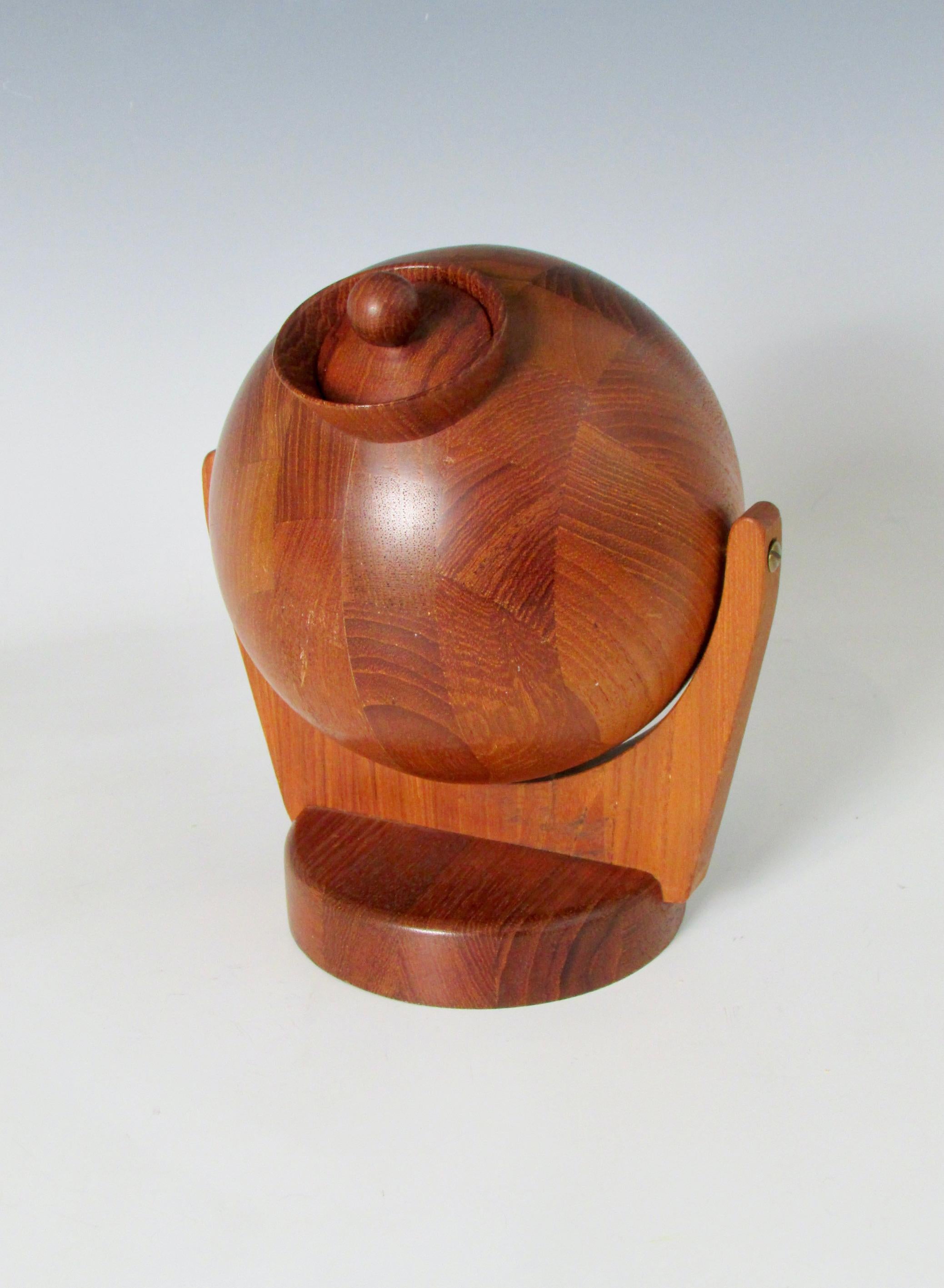 Wall Mounted Swiveling Teak Salt Ball with Lid by ESA Denmark For Sale 1