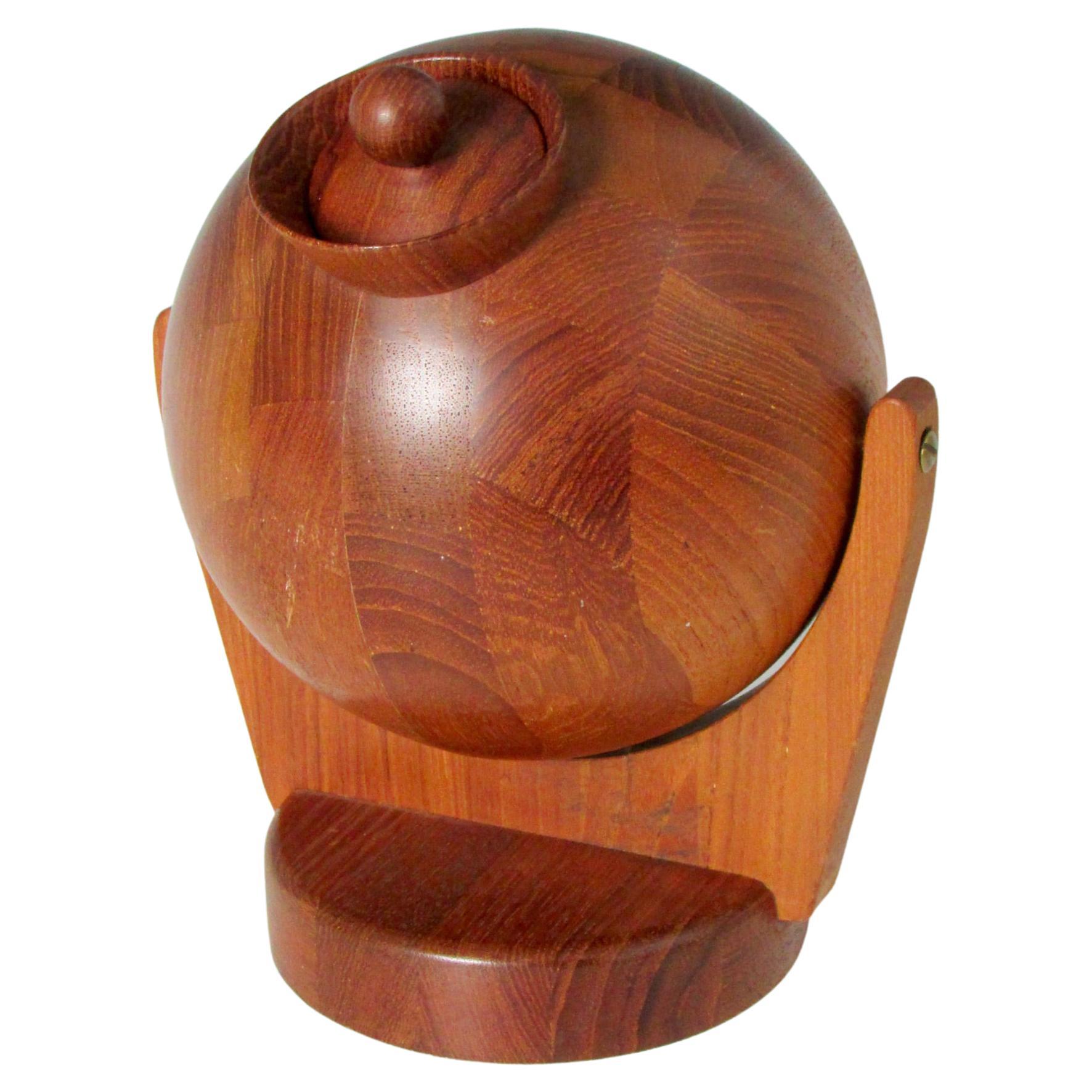 Wall Mounted Swiveling Teak Salt Ball with Lid by ESA Denmark For Sale