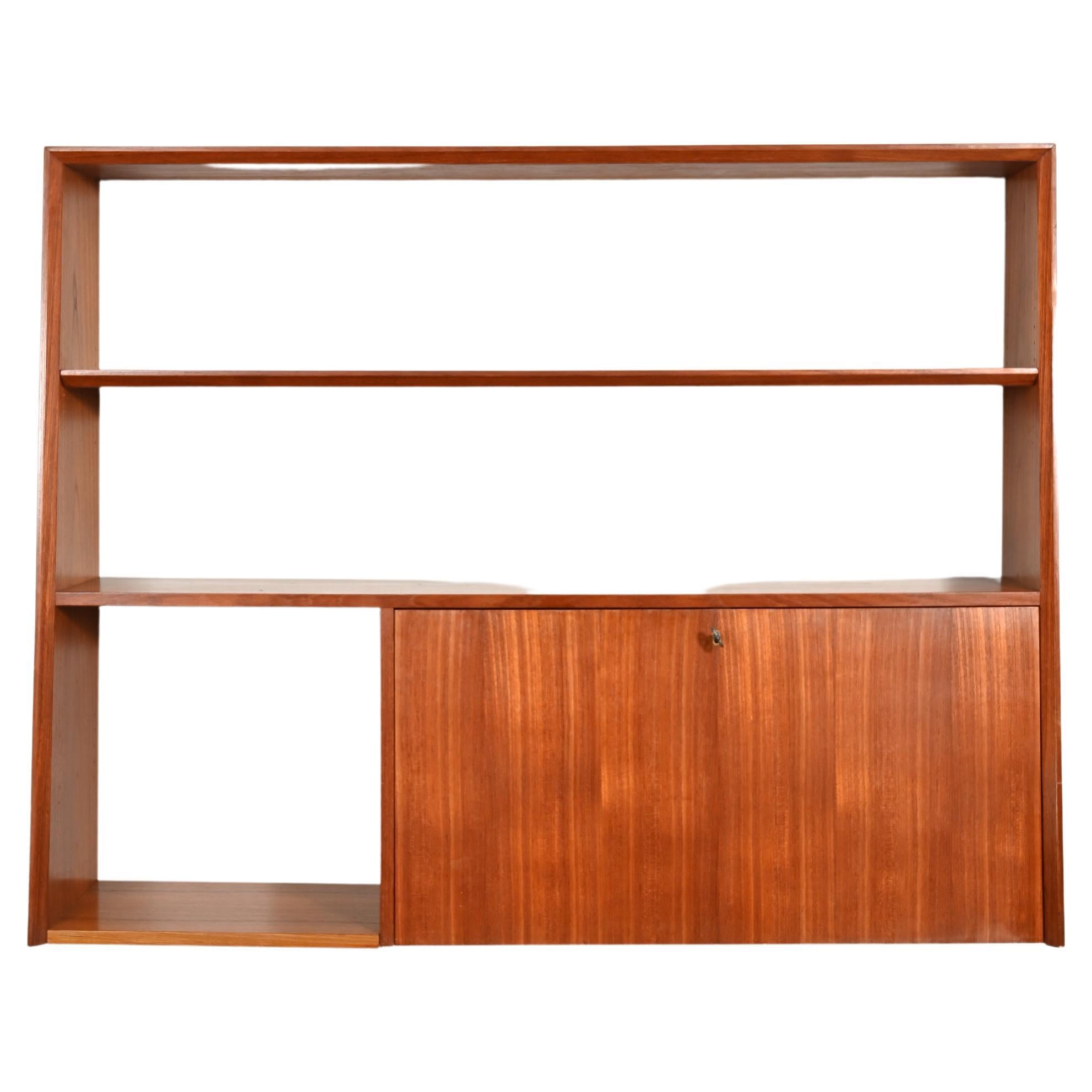Danish Modern Teak Low Profile Bookcase with Glass Doors at 1stDibs