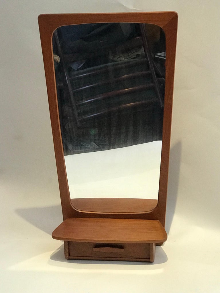 Wall Mounted Teak Mirror With Storage Or Vanity For Sale At 1stdibs