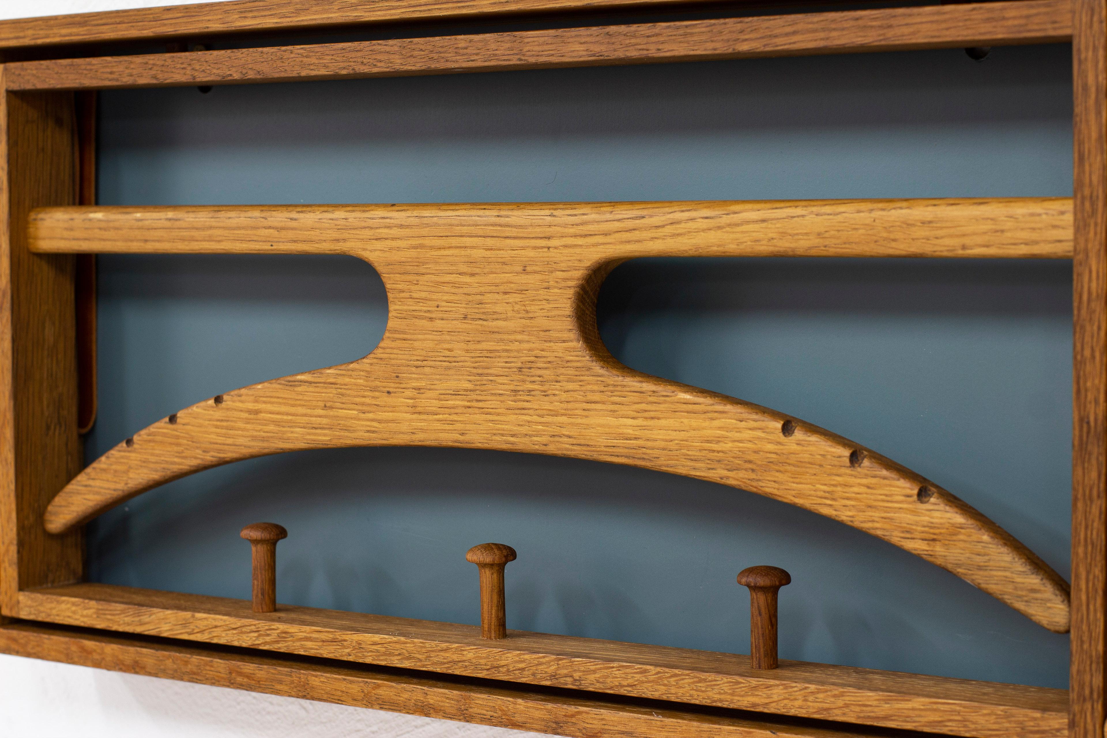 Scandinavian Modern Wall-Mounted Valet in Oak by Hoff & Østergaard, Denmark, 1950s