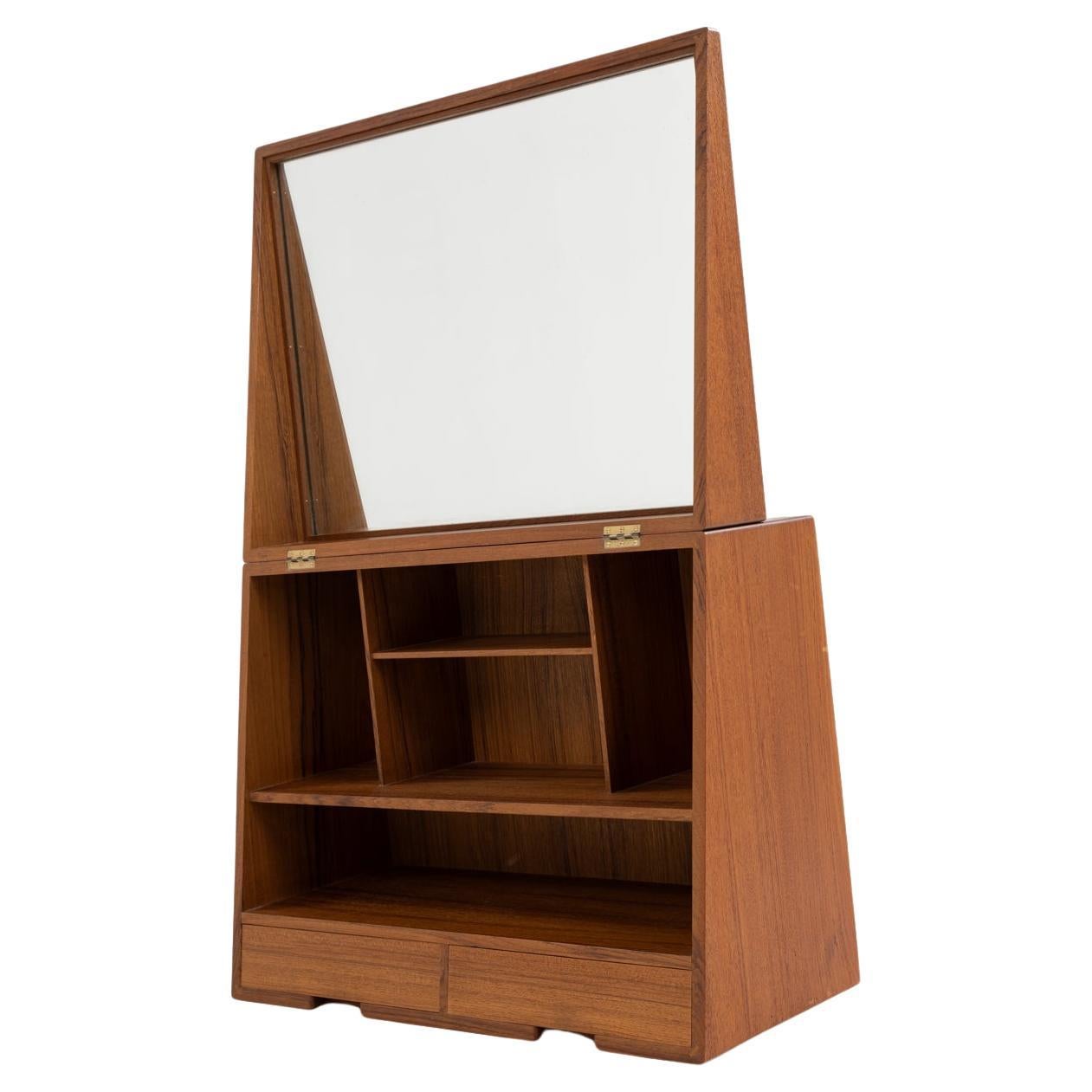 Wall mounted vanity cabinet in teak For Sale