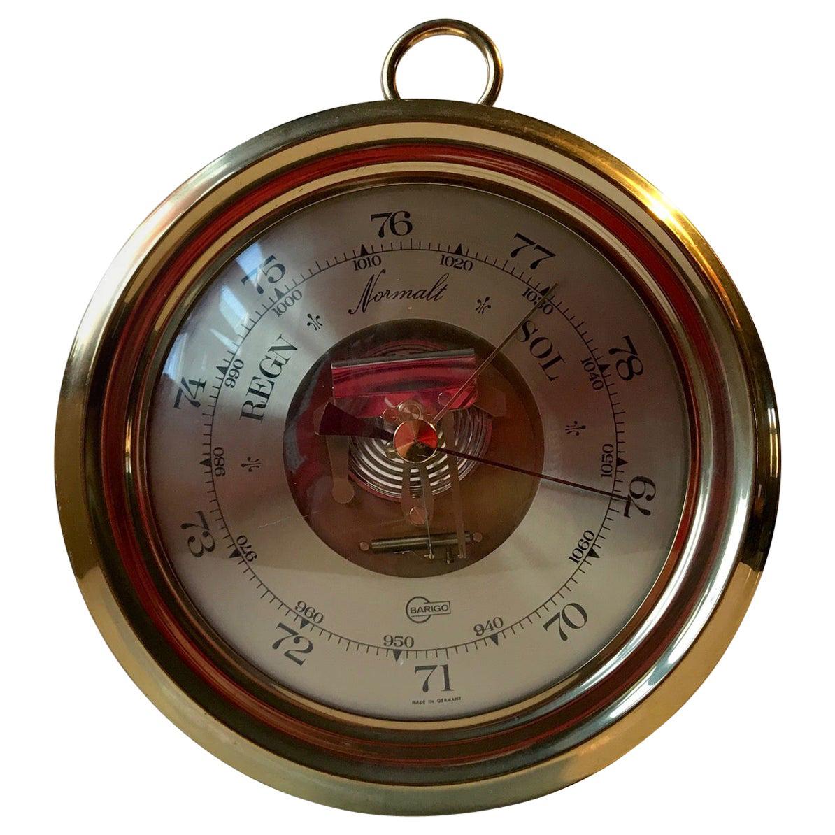 Wall Mounted Vintage Barometer, Weather Station in Brass, Barigo Germany For Sale