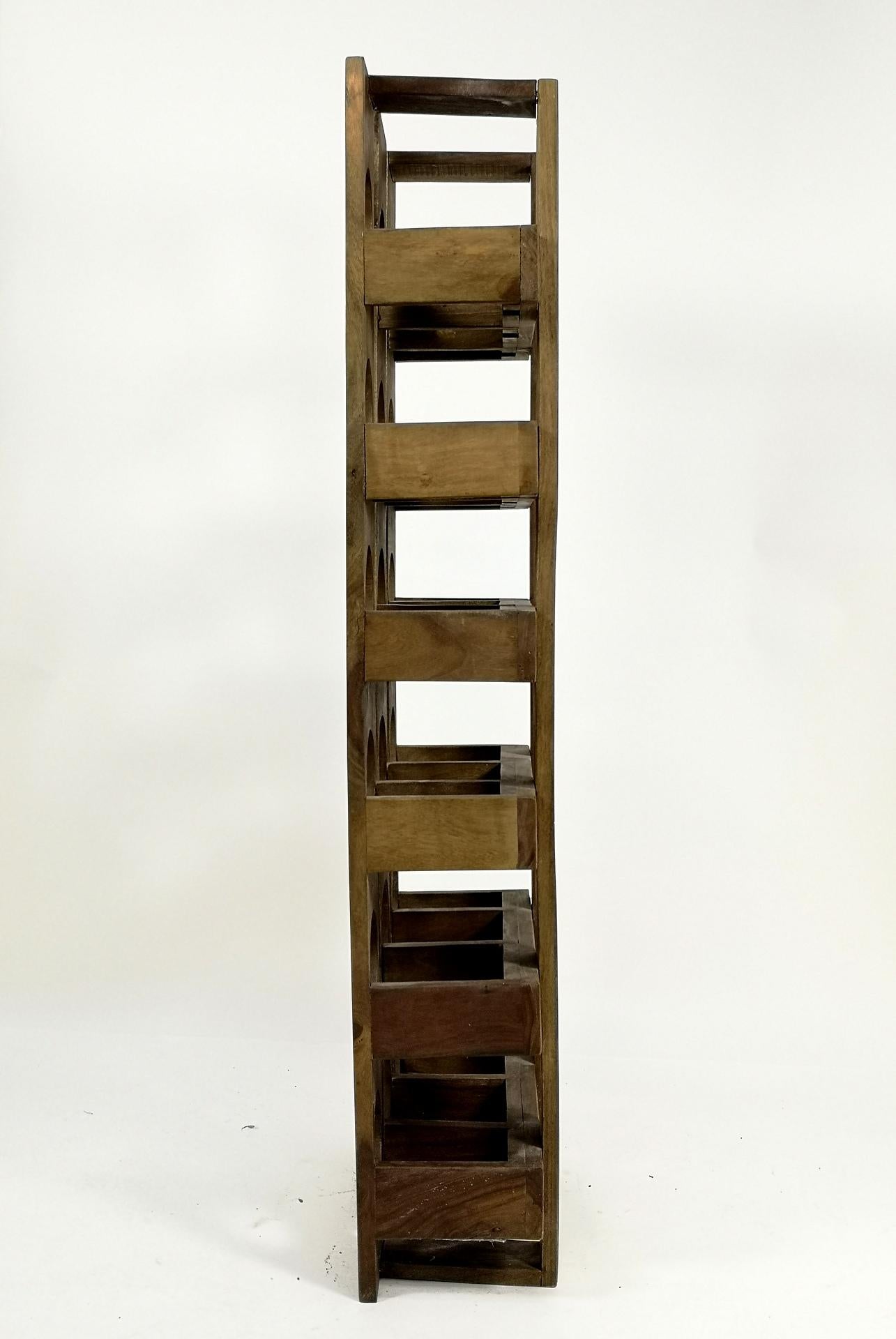 Late 20th Century Wall Mounted Vintage Wine Rack of Walnut, 1970's
