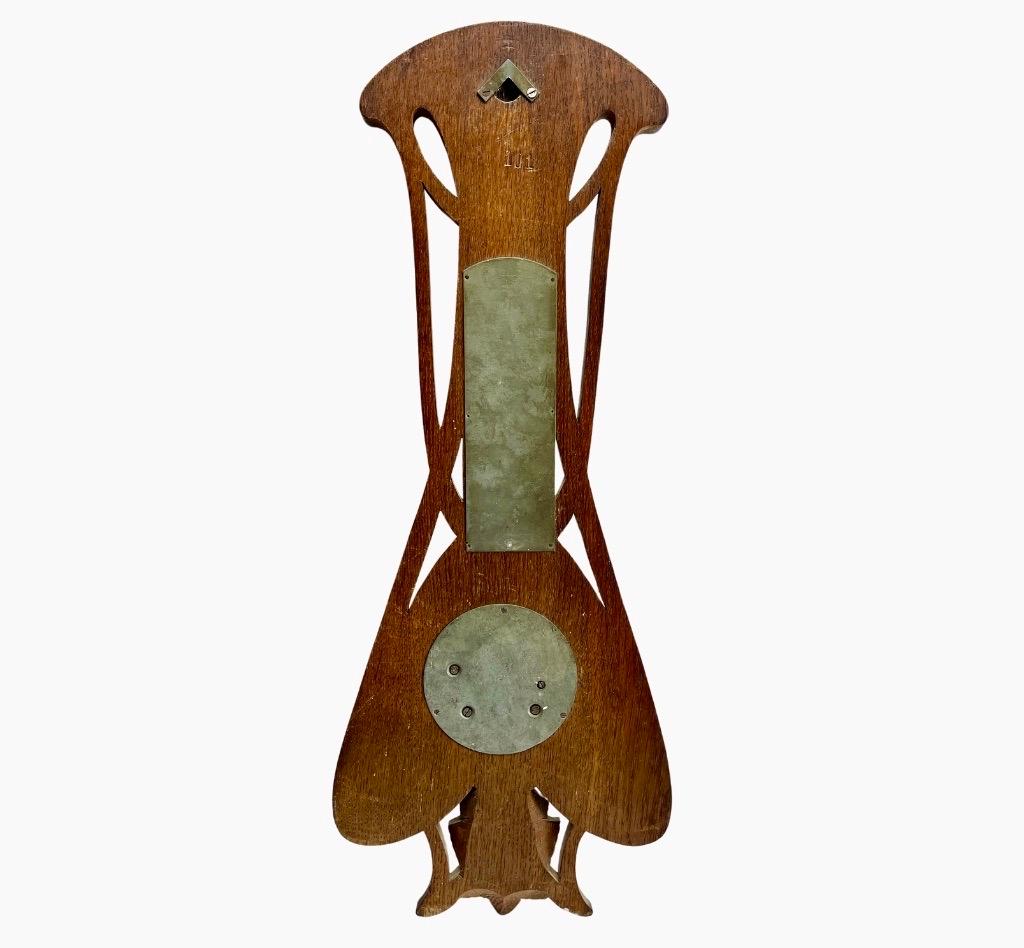Belgian Wall-Mounted Weather Station in Art Nouveau Style Carved Oak  1910s For Sale