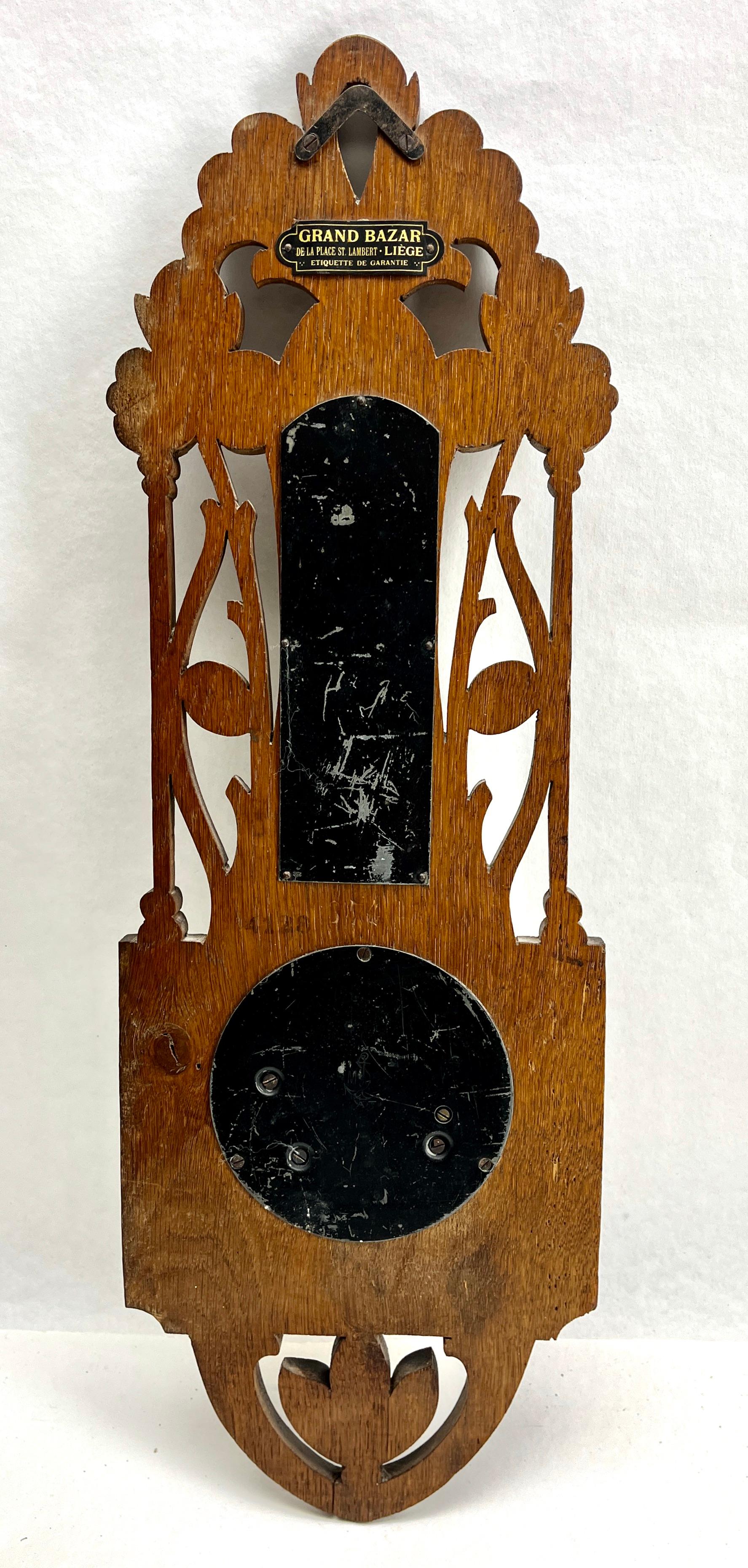 Wall-Mounted Weather Station in Art Nouveau Style Carved Oak By Grand Bazar For Sale 4