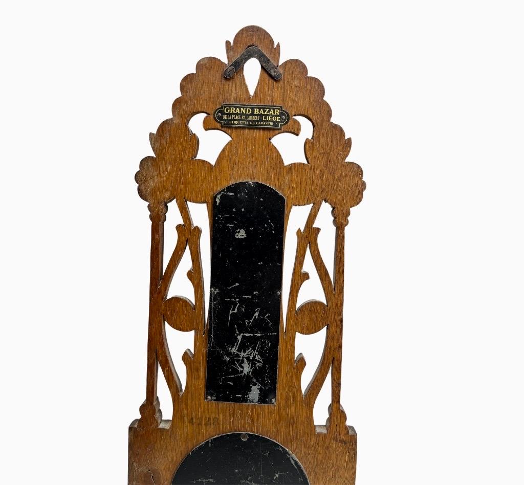 Belgian Wall-Mounted Weather Station in Art Nouveau Style Carved Oak By Grand Bazar For Sale