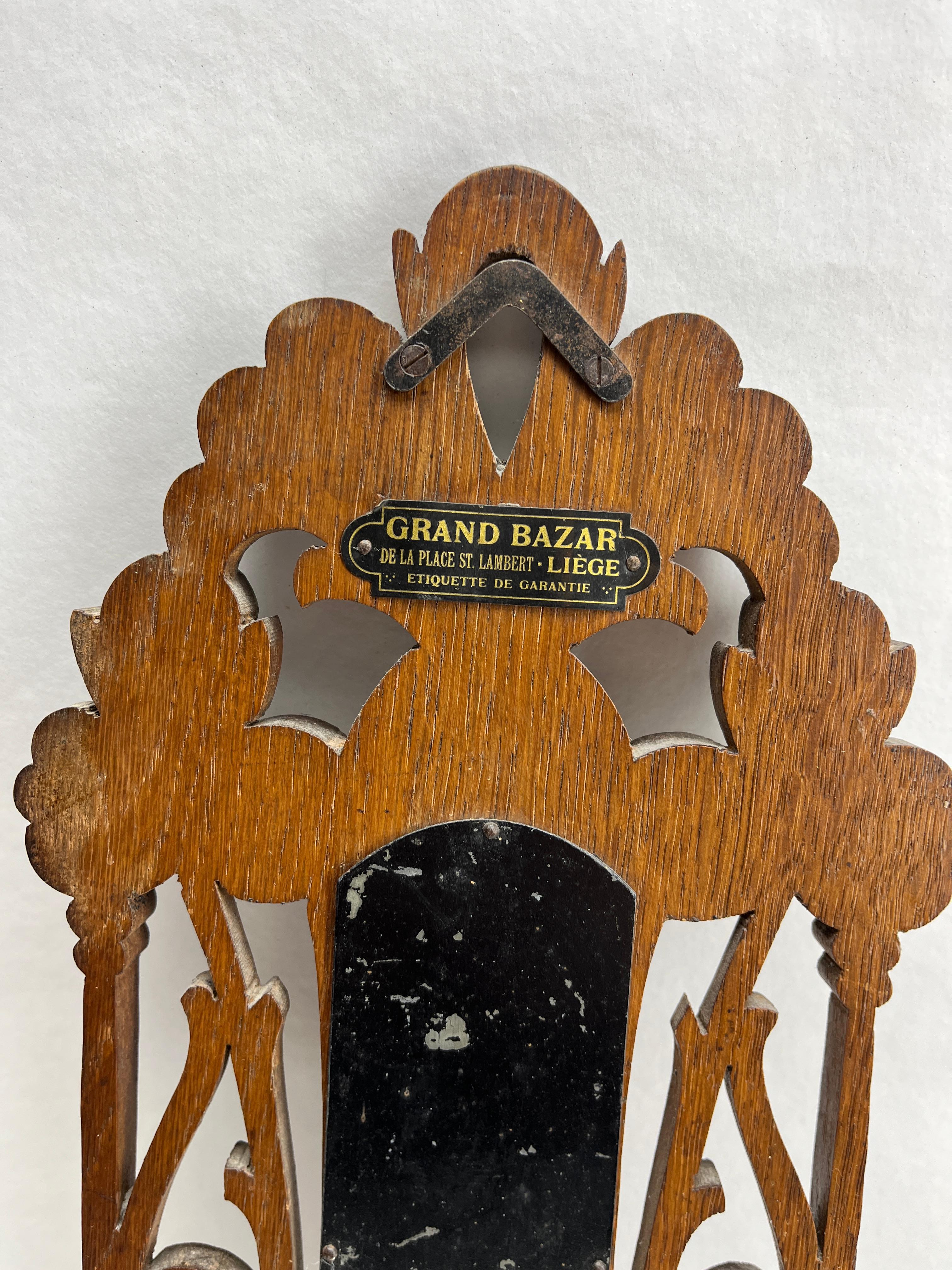 Wall-Mounted Weather Station in Art Nouveau Style Carved Oak By Grand Bazar For Sale 1
