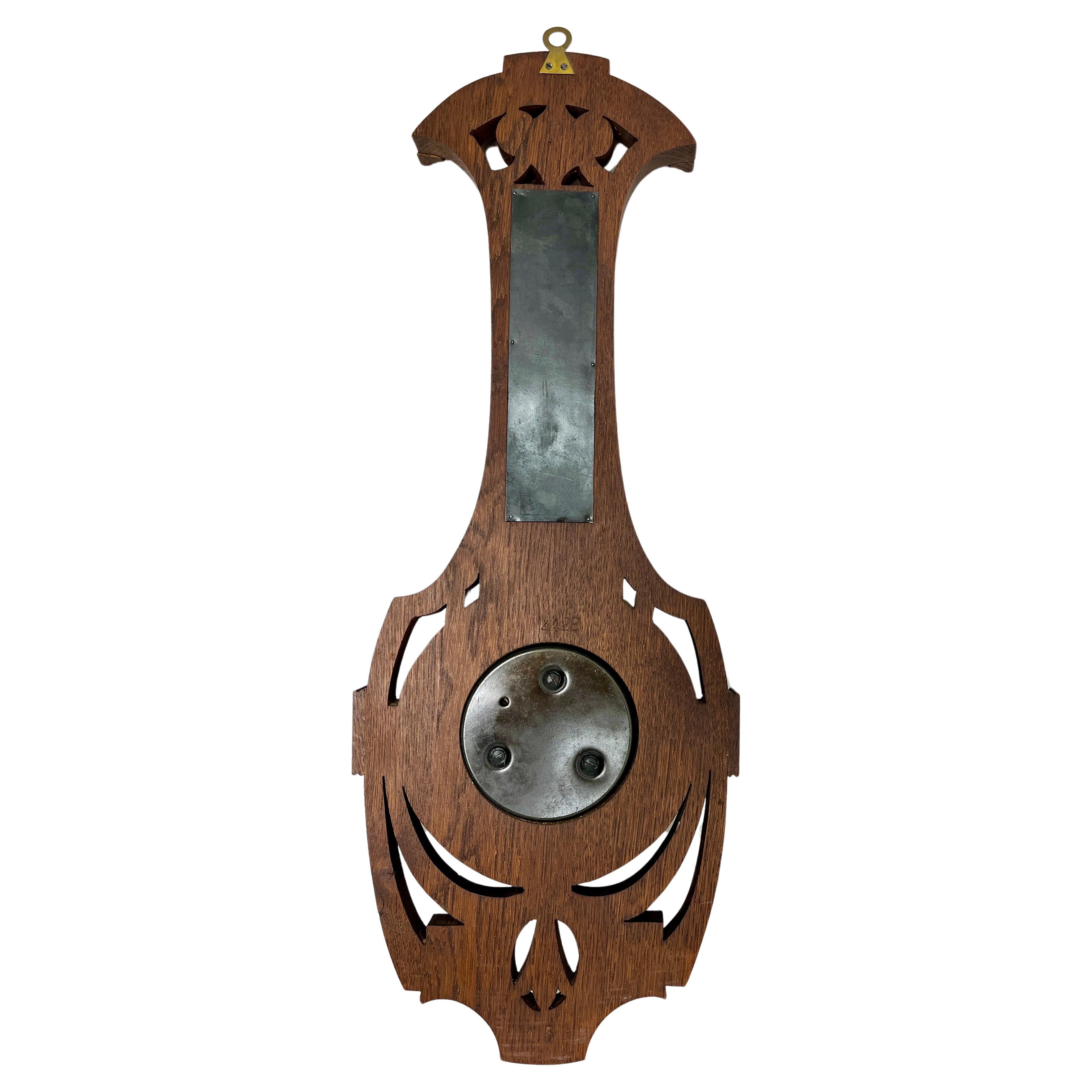 Early 20th Century Wall-Mounted Weather Station in Art Nouveau Style Carved Oak By R. Krengel 1910s For Sale