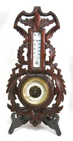 Wall-Mounted Weather Station in Art Nouveau Style Carved Walnut  1910s