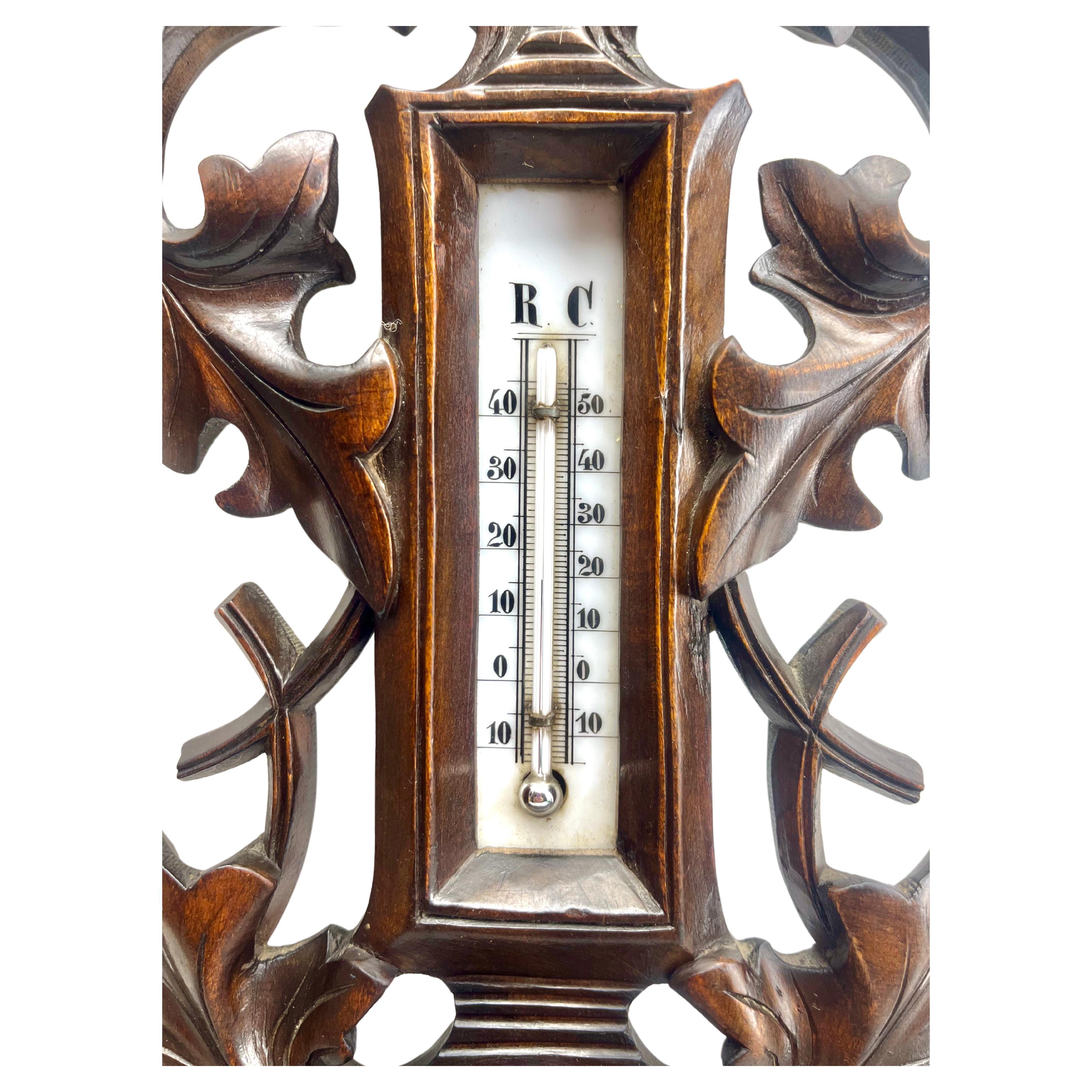 Belgian Wall-Mounted Weather Station in Art Nouveau Style Carved Walnut G.Tart Belgium For Sale