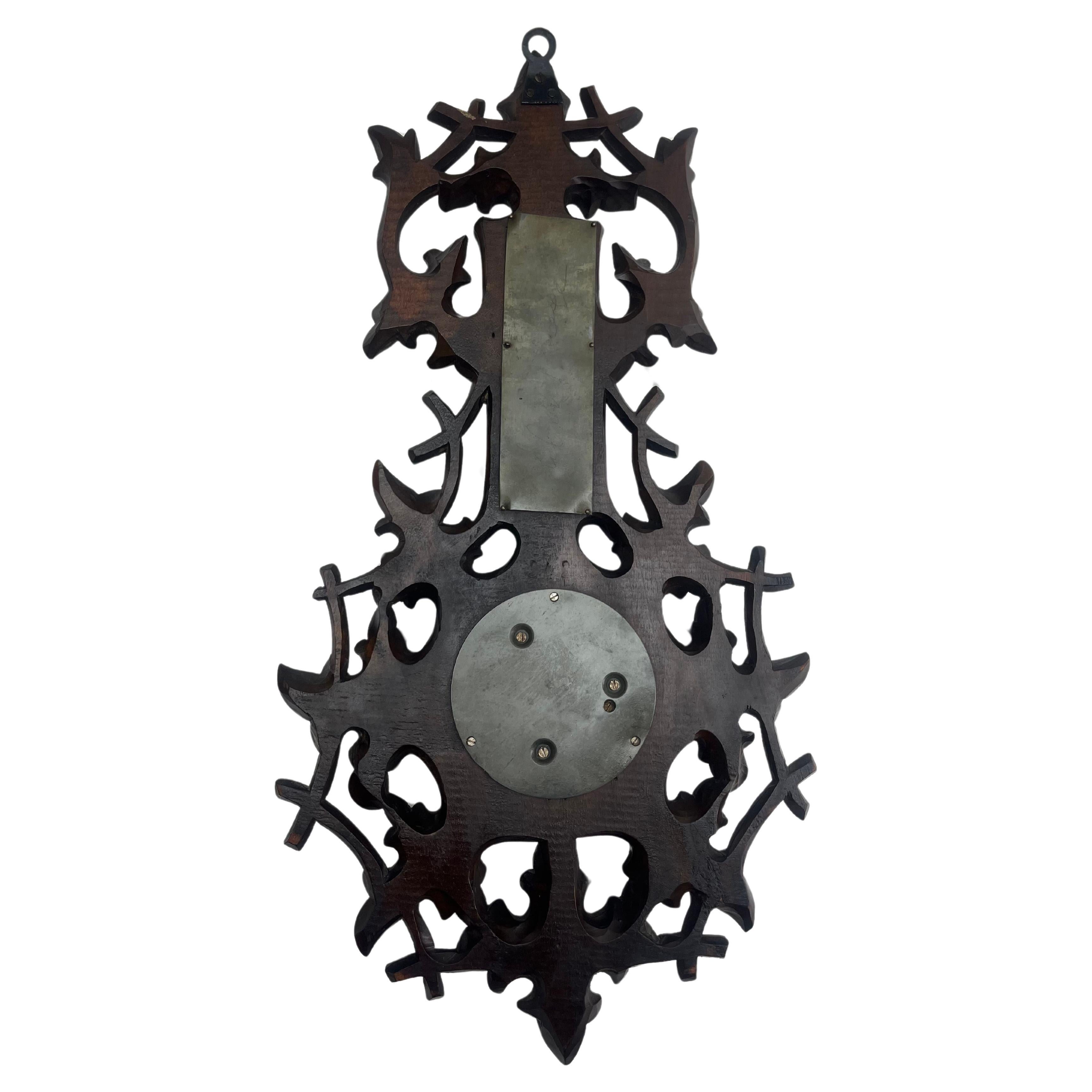 Hand-Carved Wall-Mounted Weather Station in Art Nouveau Style Carved Walnut G.Tart Belgium For Sale
