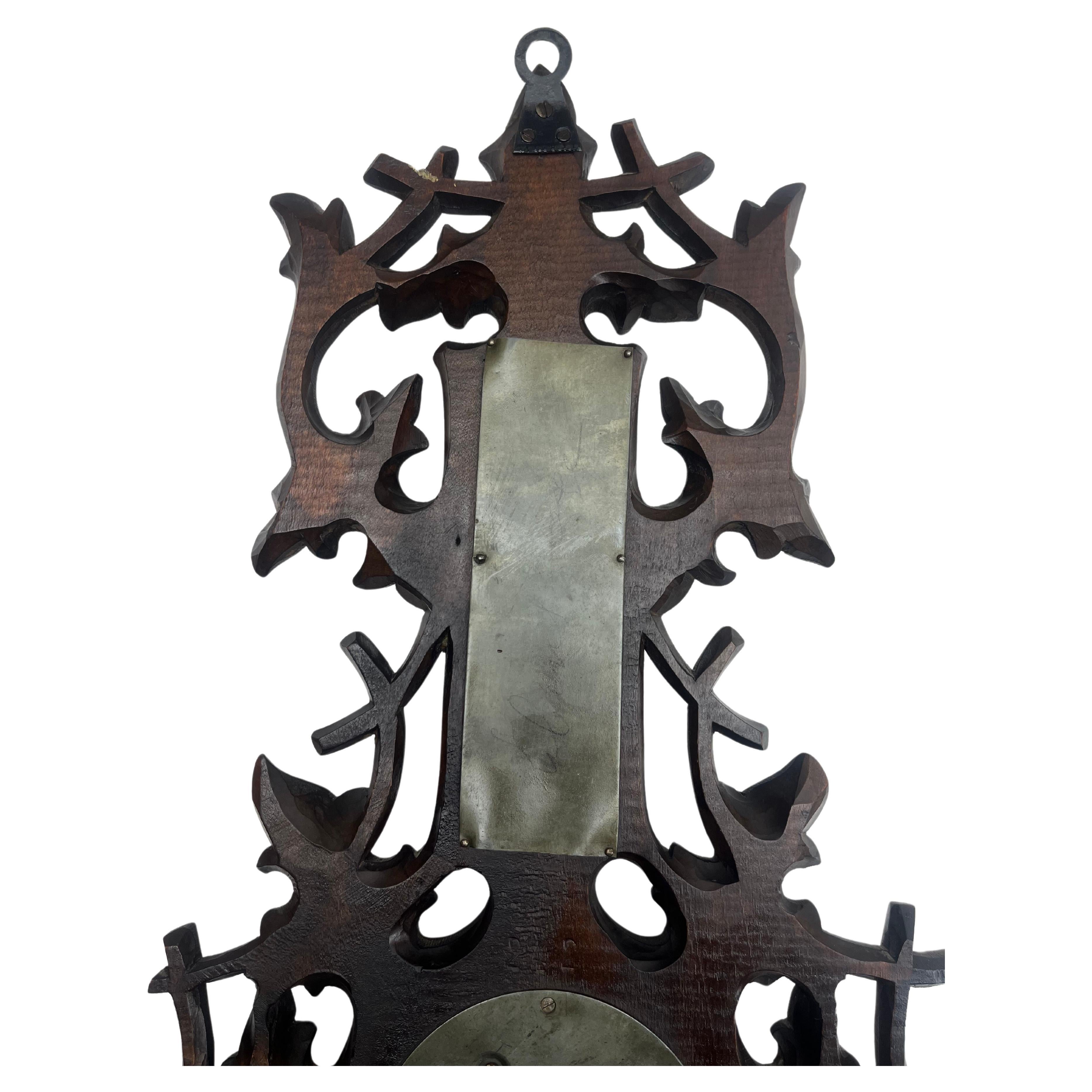 Wall-Mounted Weather Station in Art Nouveau Style Carved Walnut G.Tart Belgium In Good Condition For Sale In Verviers, BE
