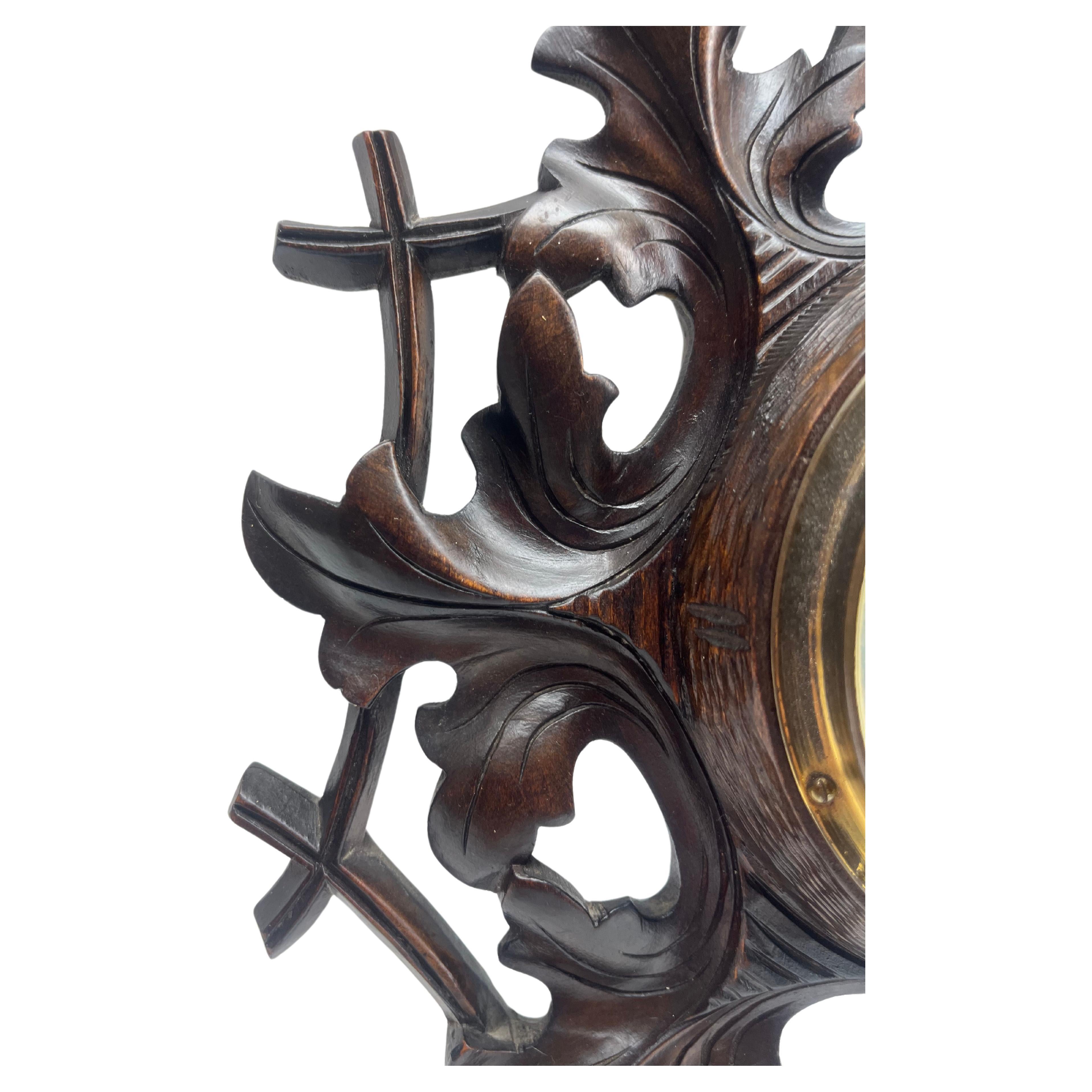 Early 20th Century Wall-Mounted Weather Station in Art Nouveau Style Carved Walnut G.Tart Belgium For Sale