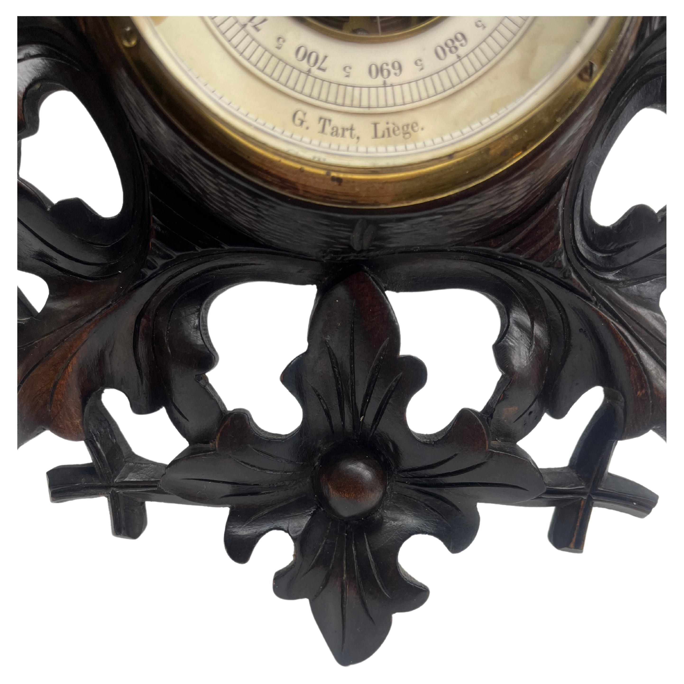 Wall-Mounted Weather Station in Art Nouveau Style Carved Walnut G.Tart Belgium For Sale 2